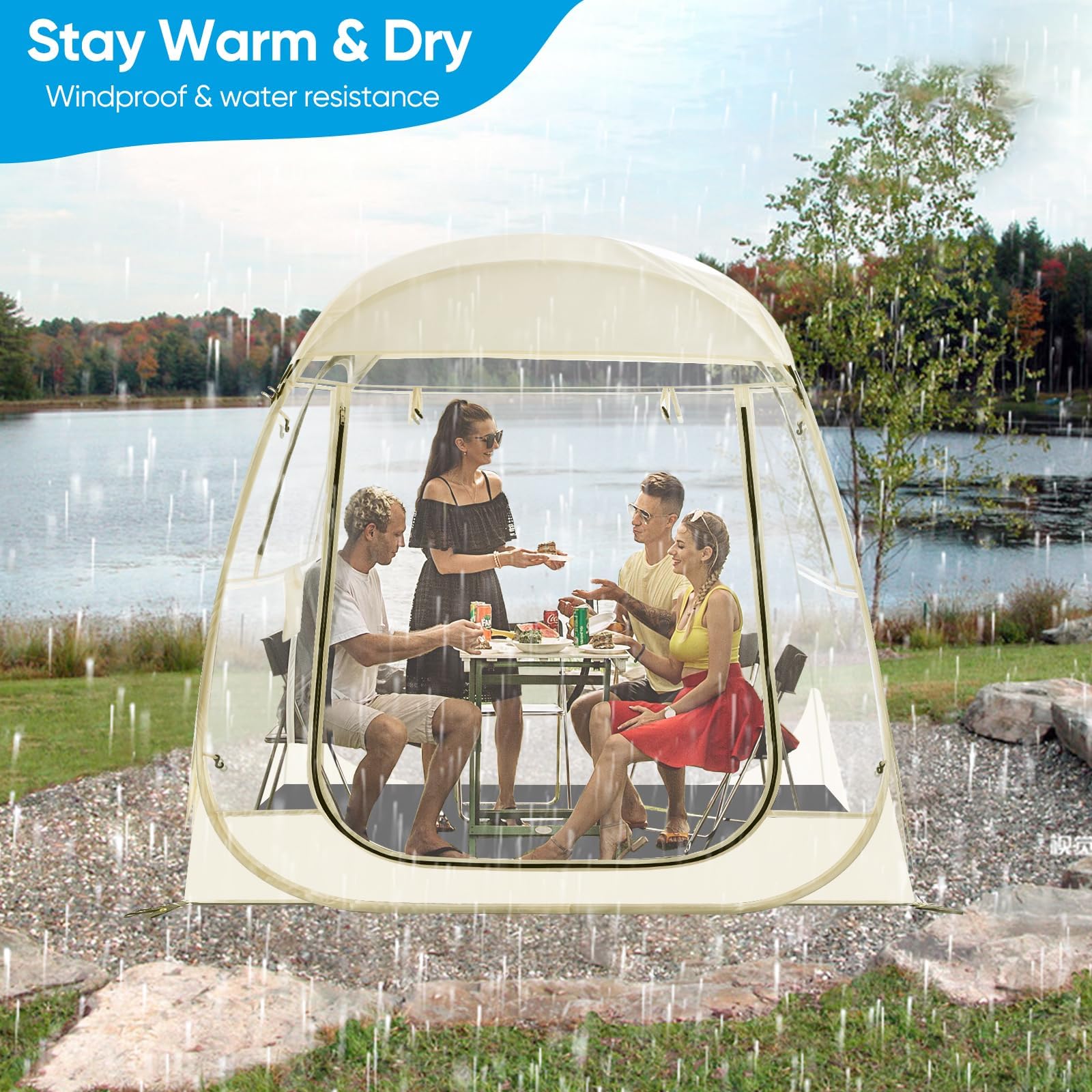 Instant Pop Up Sports Tent with Sealed Floor - Weatherproof Sun Shelter & Clear Bubble Tent for 2-4 People - Perfect for Outdoor Sports Events, Camping, Fishing, and Beach Trips