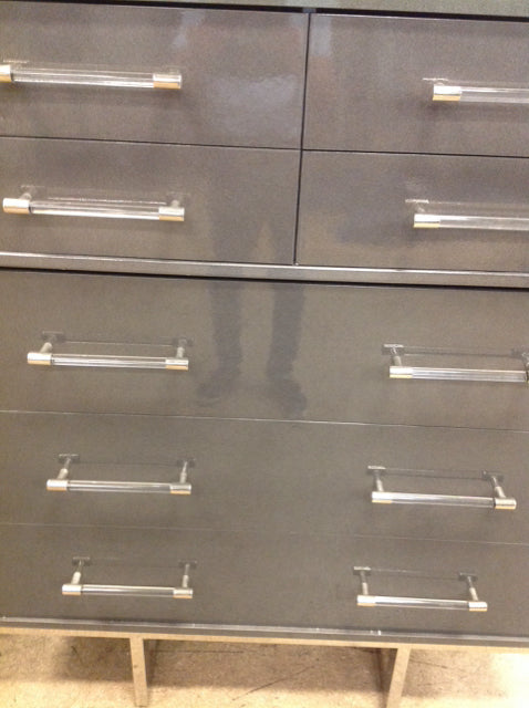 Modern 7-Drawer Chest in Miami Grey Lacquer - Stylish Storage Solution for Bedroom, Living Room or Office Organization