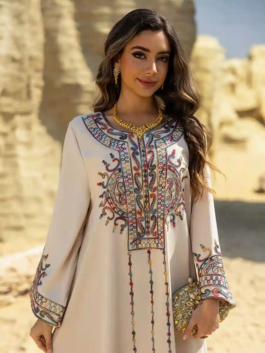Elegant Eid Dress with Rope Embroidery - Wrinkle-Free Caftan Kafta Dress #25461 for Women | Perfect for Eid Celebrations, Weddings & Special Occasions