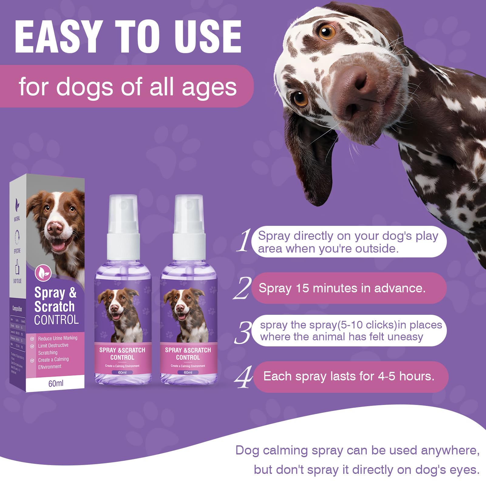 Dog Calming Spray 2-Pack – Pheromone Anxiety Relief for Small, Medium & Large Dogs | Stress Relief for Travel, Fireworks, Thunderstorms & New Environments | Soothes Pets During Vet Visits, Grooming & Separation