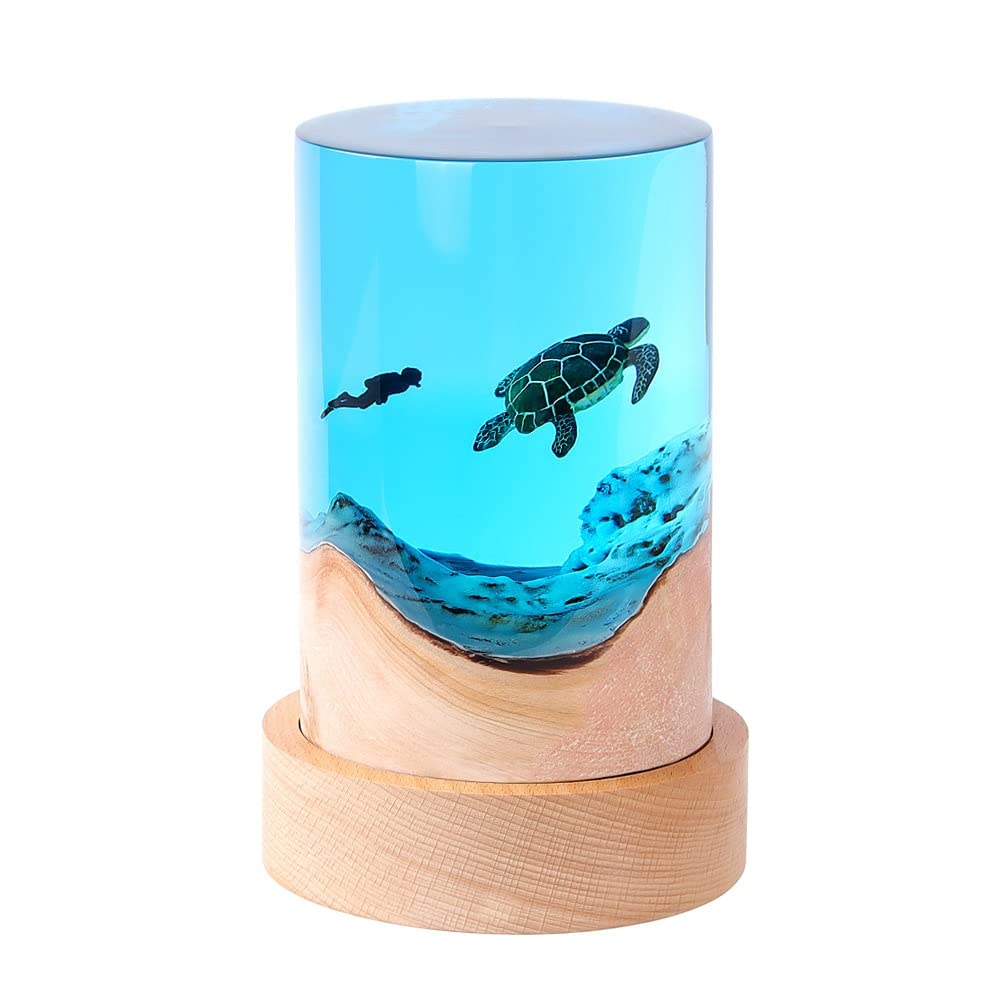 Epoxy Resin Diver & Turtle Night Light - 9x6 Inch Ocean Theme Decorative Lamp, Sea Turtle Gift for Home & Office Decor | Perfect for Bedroom, Nursery, Living Room, or as a Unique Gift for Ocean Lovers