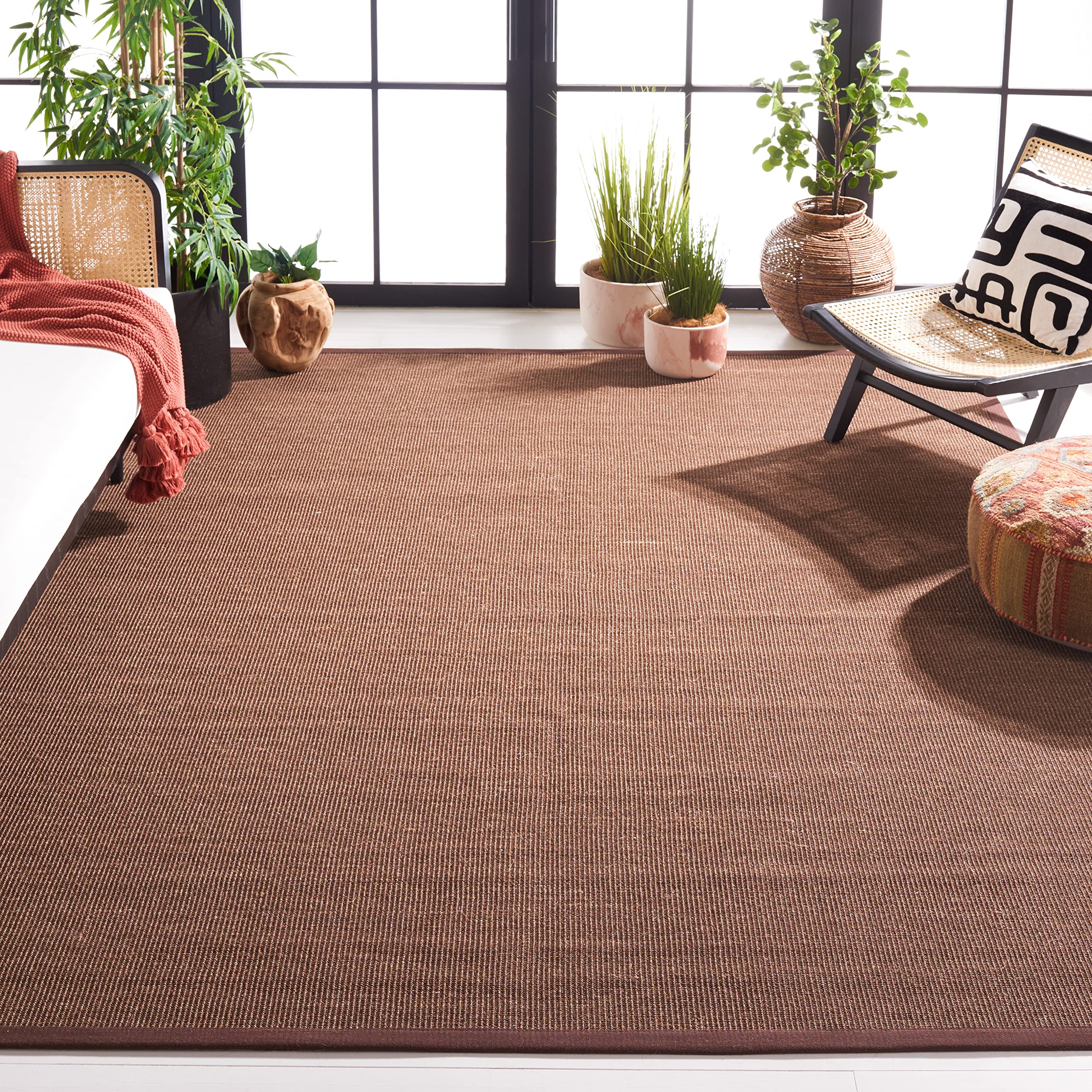 Safavieh Natural Fiber Collection 6'x6' Brown Sisal Area Rug with Border - Durable & Stylish Floor Covering for Living Room, Bedroom or Office Decor