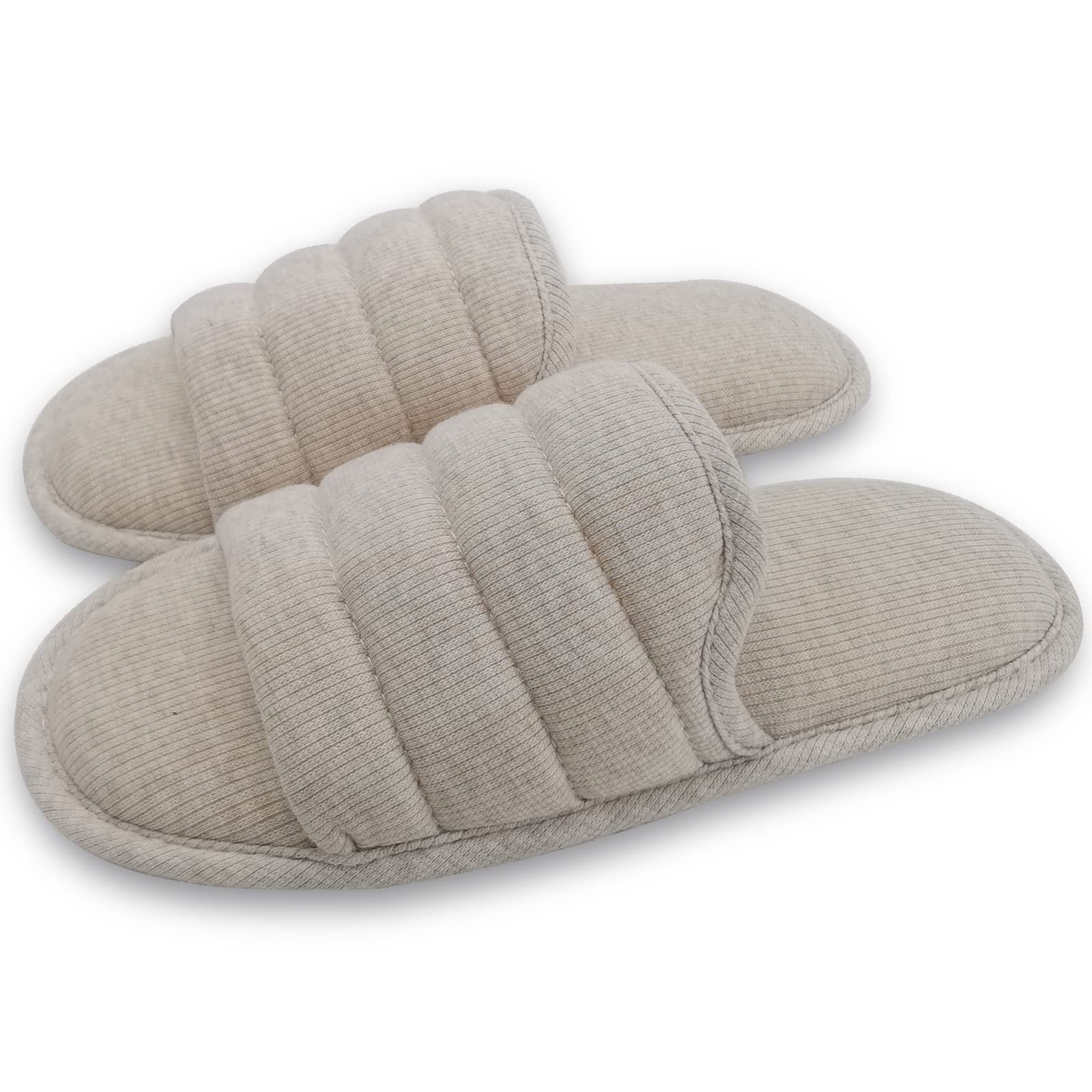 ofoot Women's Cotton Memory Foam Summer House Slippers - Breathable Indoor Slides with Non-Slip Rubber Sole | Comfortable Open-Toe Bedroom Sandals for Home, Spa & Relaxation
