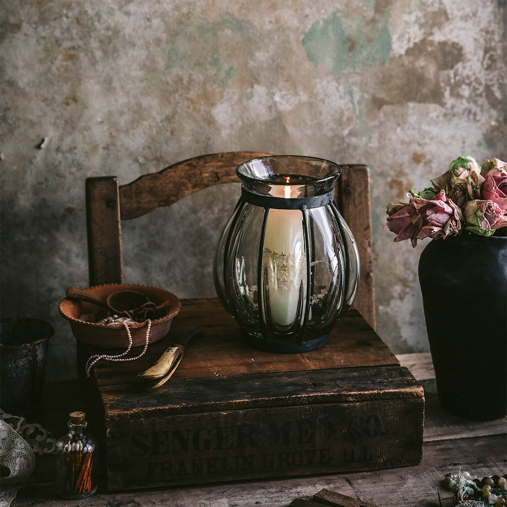Handmade Blown Glass Vase and Lantern Set - Elegant Home Decor for Living Room, Wedding Centerpiece, Boho Chic Interior Design
