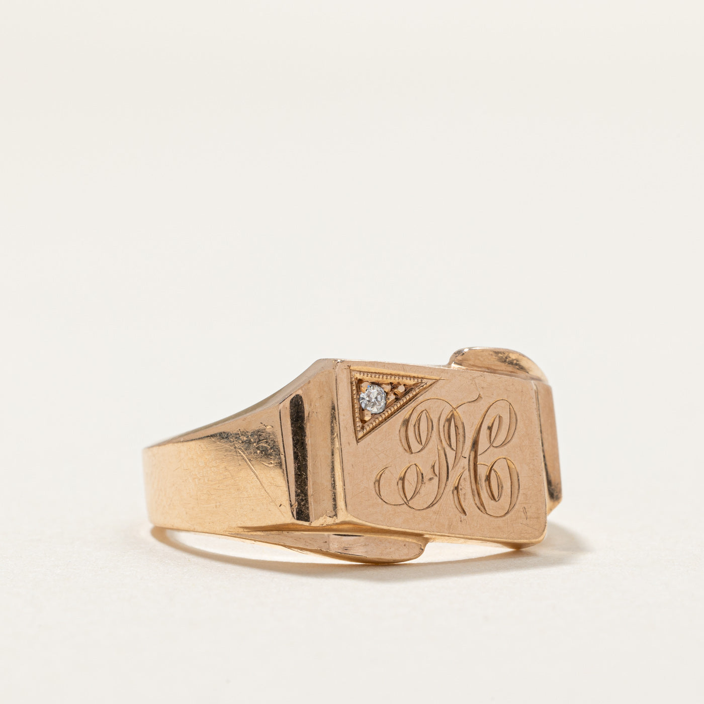 Single Stone 'PC' Initial Signet Ring - 0.01ct Diamond, Size 10.25 - Personalized Monogram Jewelry for Men & Women, Perfect for Engagements, Anniversaries & Gifts
