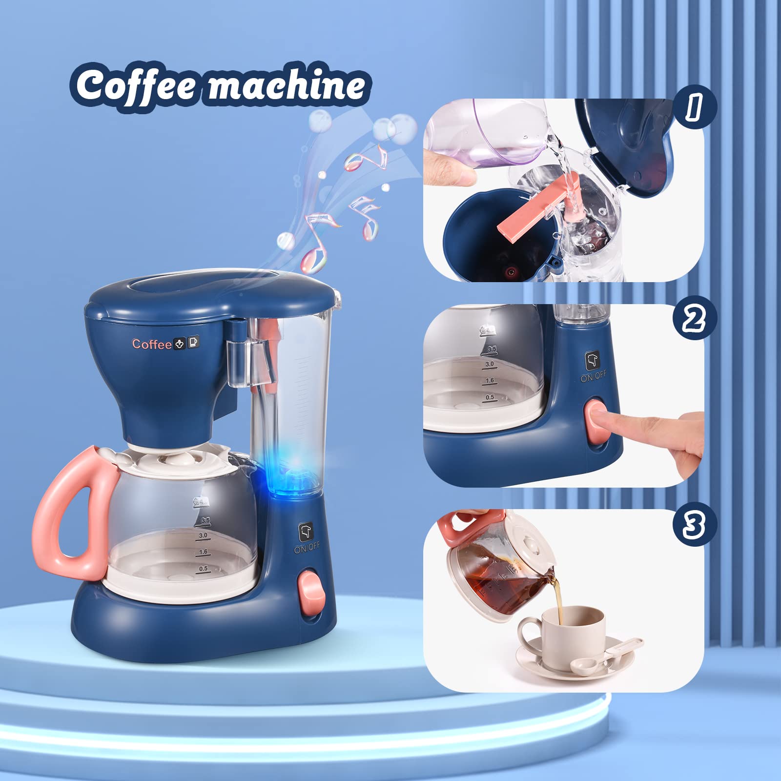 Kids Kitchen Toy Set with Coffee Maker, Blender, Mixer - Realistic Sounds & Lights, Educational Pretend Play for Boys & Girls Ages 3-5 | Perfect Gift for Toddlers & Preschoolers (Birthday, Christmas, Role Play)