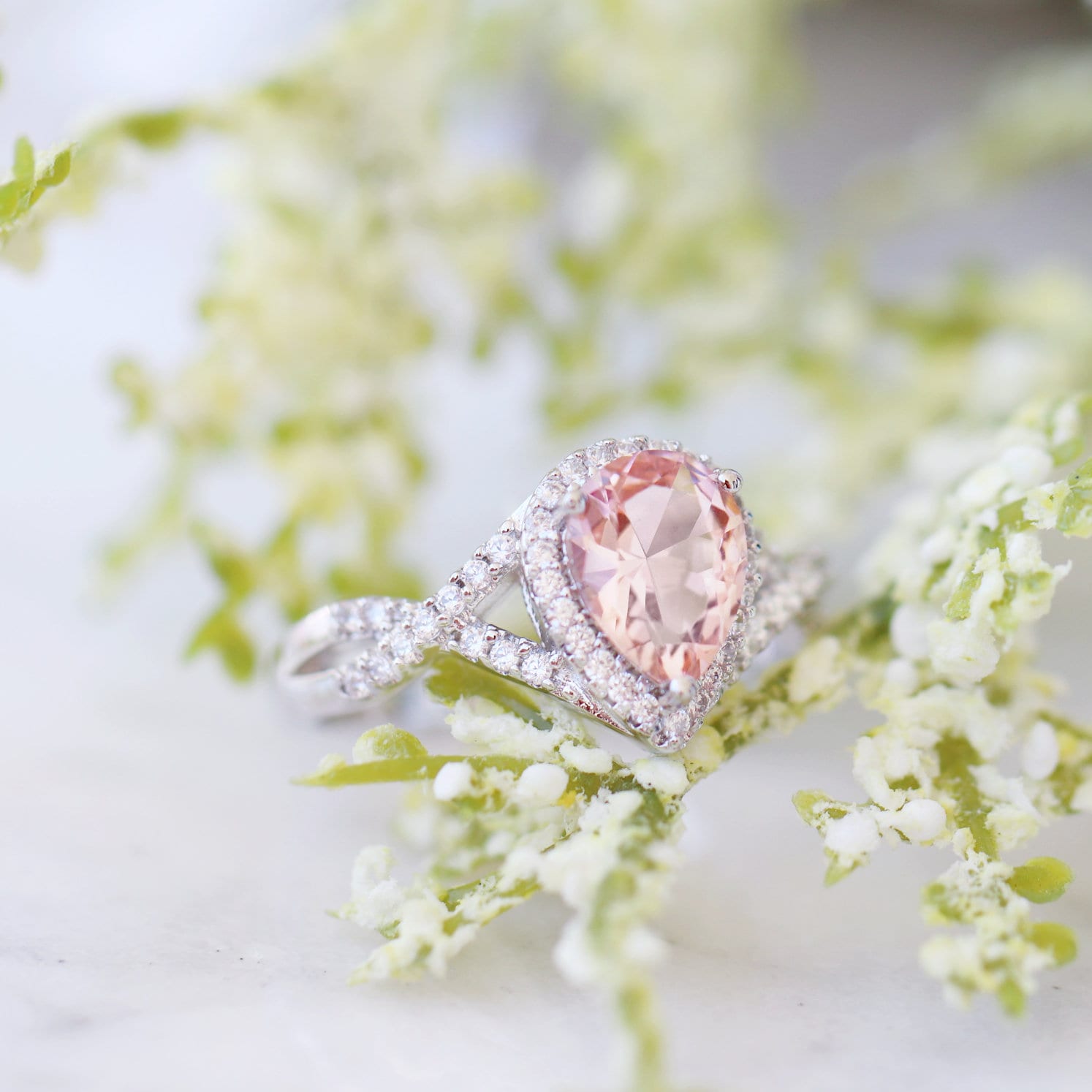 Flair Morganite Ring Sterling Silver - Elegant Rose Gold Plated Jewelry for Women, Perfect for Weddings, Anniversaries & Special Occasions