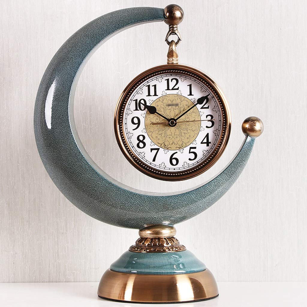 Ceramic Moon Table Clock - Decorative Desk & Shelf Clock for Living Room, Kitchen, Office - 32x16.5x40cm Blue Home Decor | Perfect for Bedside, Bookshelf & Gift Giving