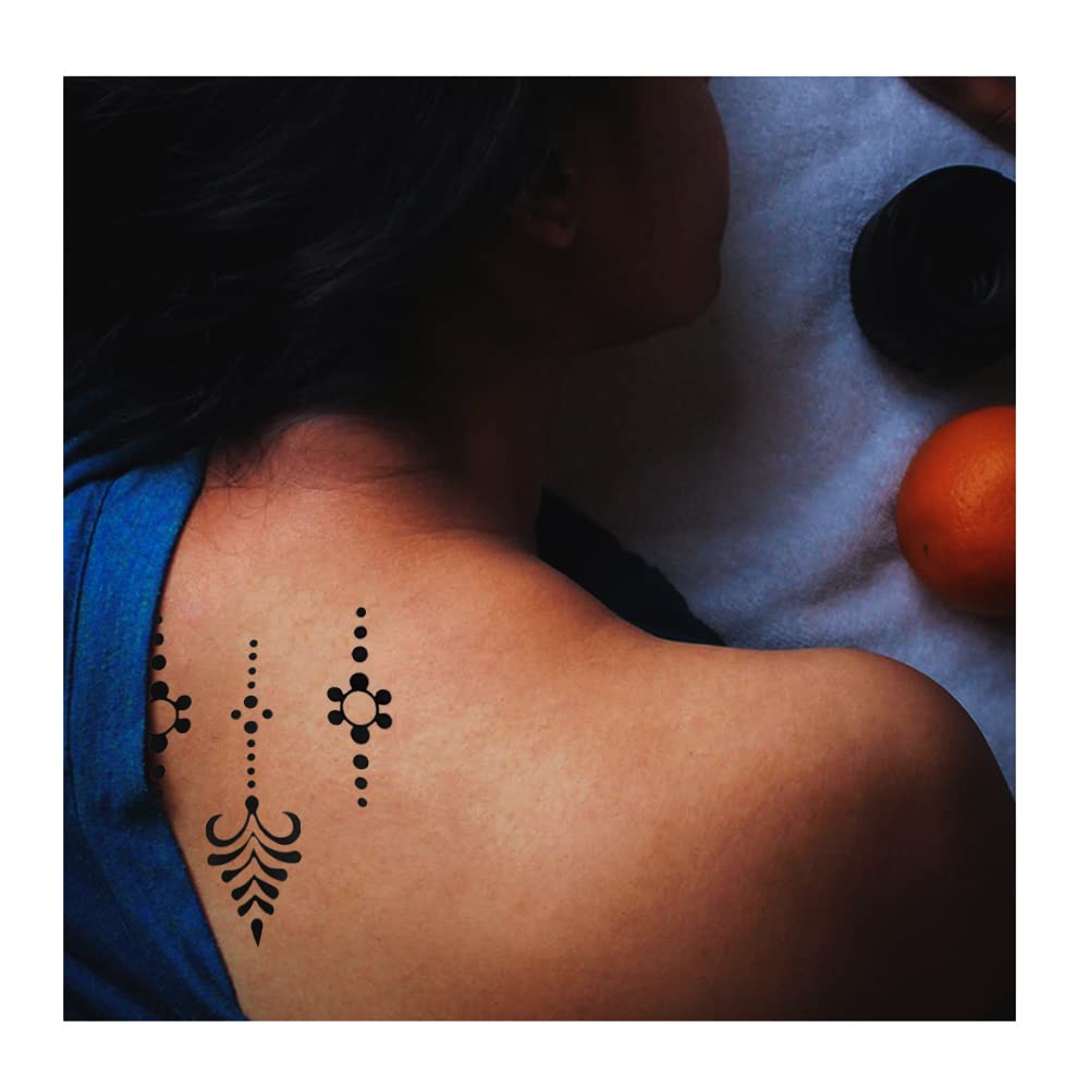 Comet Busters Black Henna Temporary Tattoo Stickers (BT013) - Safe & Easy Body Art for Parties, Festivals & Costume Events