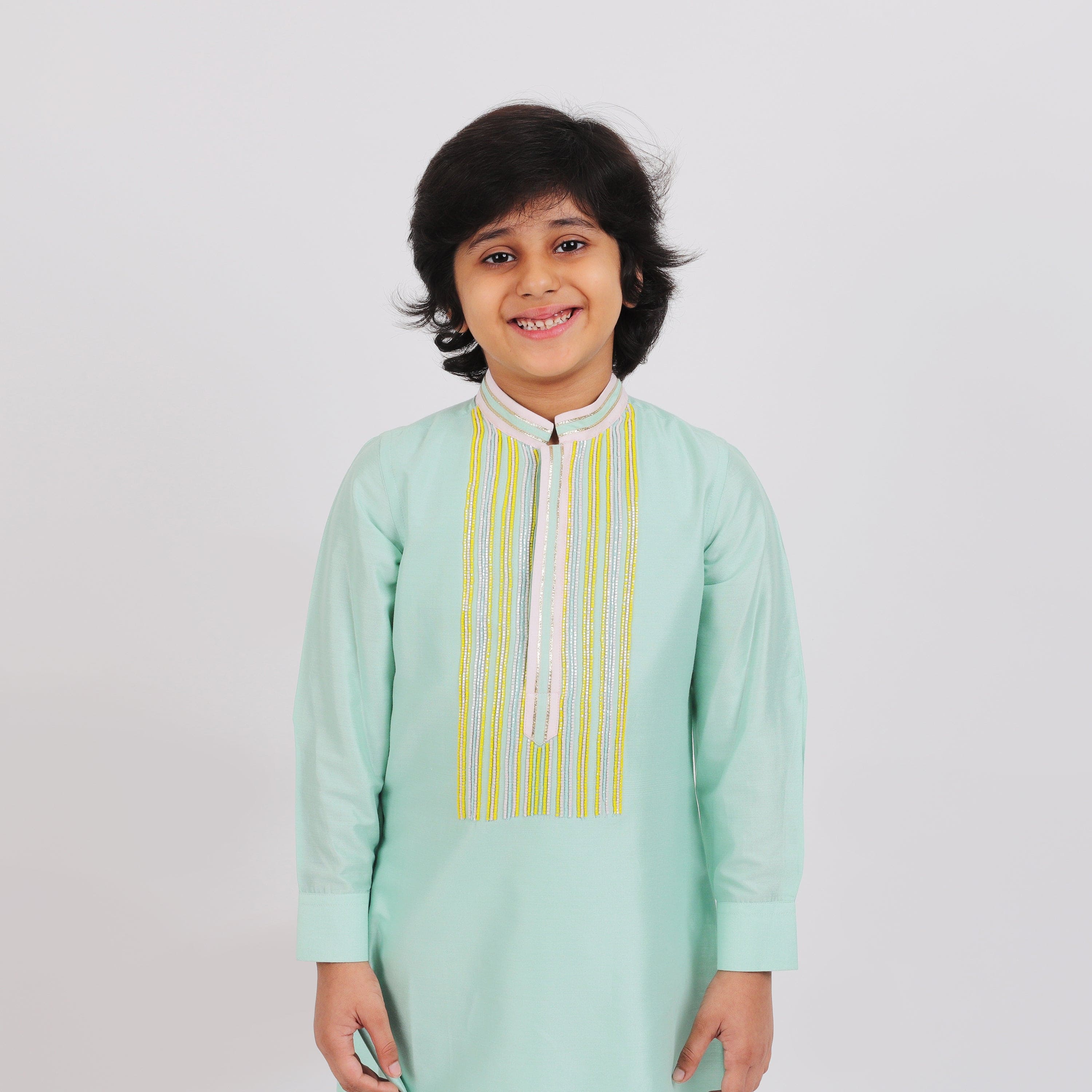 Pre-Order Sea Green Kurta with White Pants for Boys | Indian Ethnic Outfit | Wedding & Festival Wear