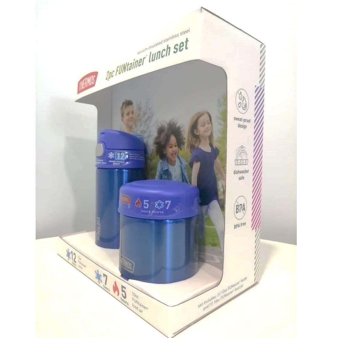 Thermos FUNtainer Kids Lunch Set - BPA-Free, Dishwasher Safe 2-Piece Bottle & Food Jar (Blue) - Perfect for School, Picnics & Outdoor Activities