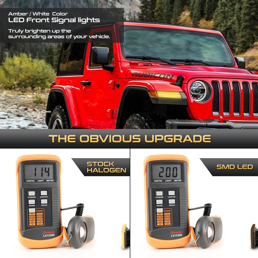 VIPMOTOZ Sequential Full LED Turn Signal & Parking Lights - Smoked Tinted Lens, Black Housing - Compatible with 2018-2023 Jeep Wrangler JL (Driver & Passenger Side Pair) - Enhanced Visibility & Style for Off-Road Adventures & Night Driving
