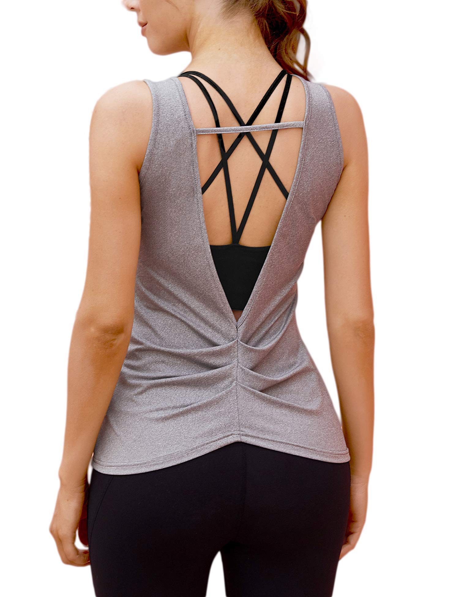 COOrun Women's Open Back Strappy Workout Tank Top - Breathable Athletic Yoga Shirt for Gym, Running & Fitness - Perfect for Yoga, HIIT & Summer Workouts