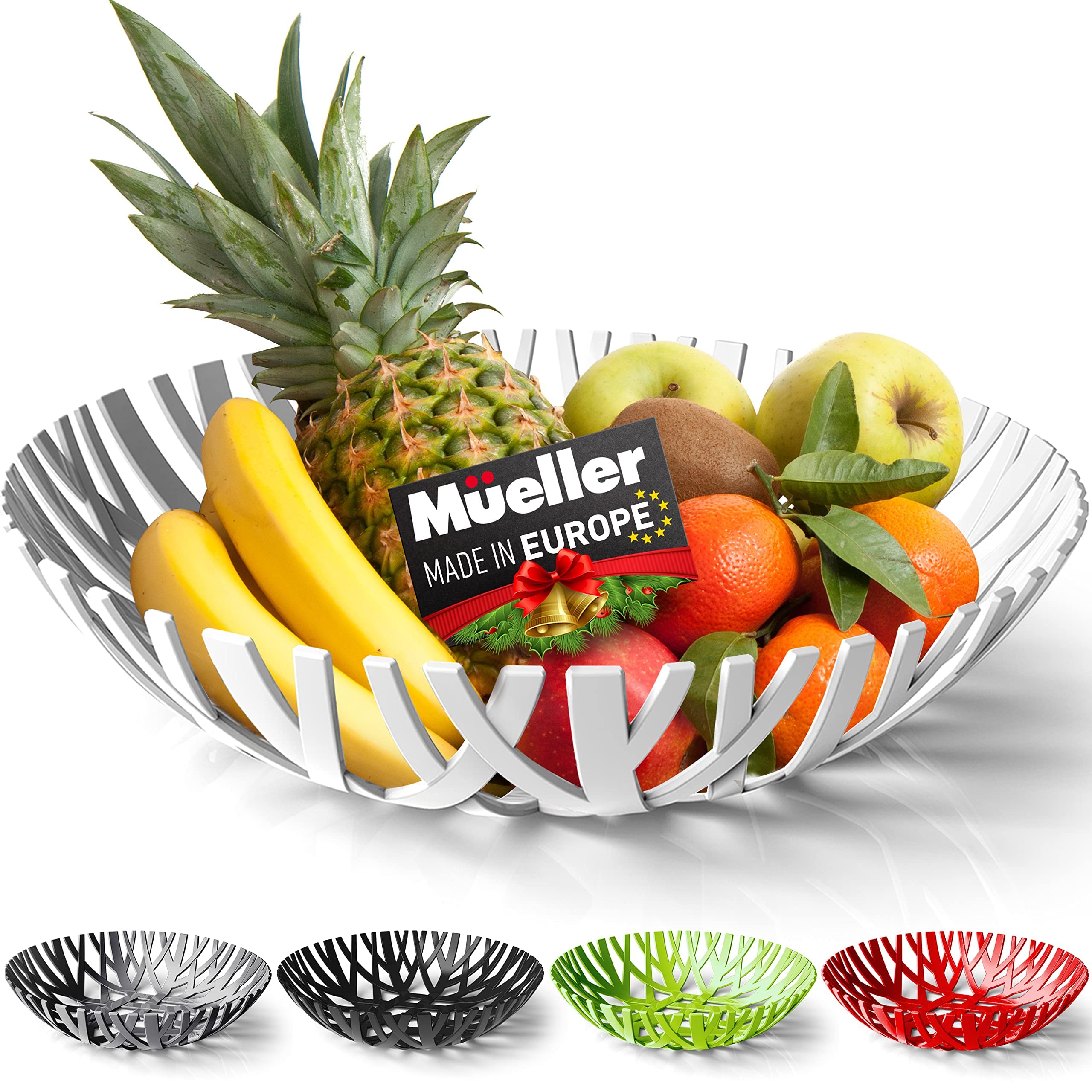 Premium White Mueller Fruit Basket - Modern European Made Decorative Bowl for Kitchen Counter, Dining Table & Home Decor - Elegant Centerpiece for Fruits, Vegetables & Display