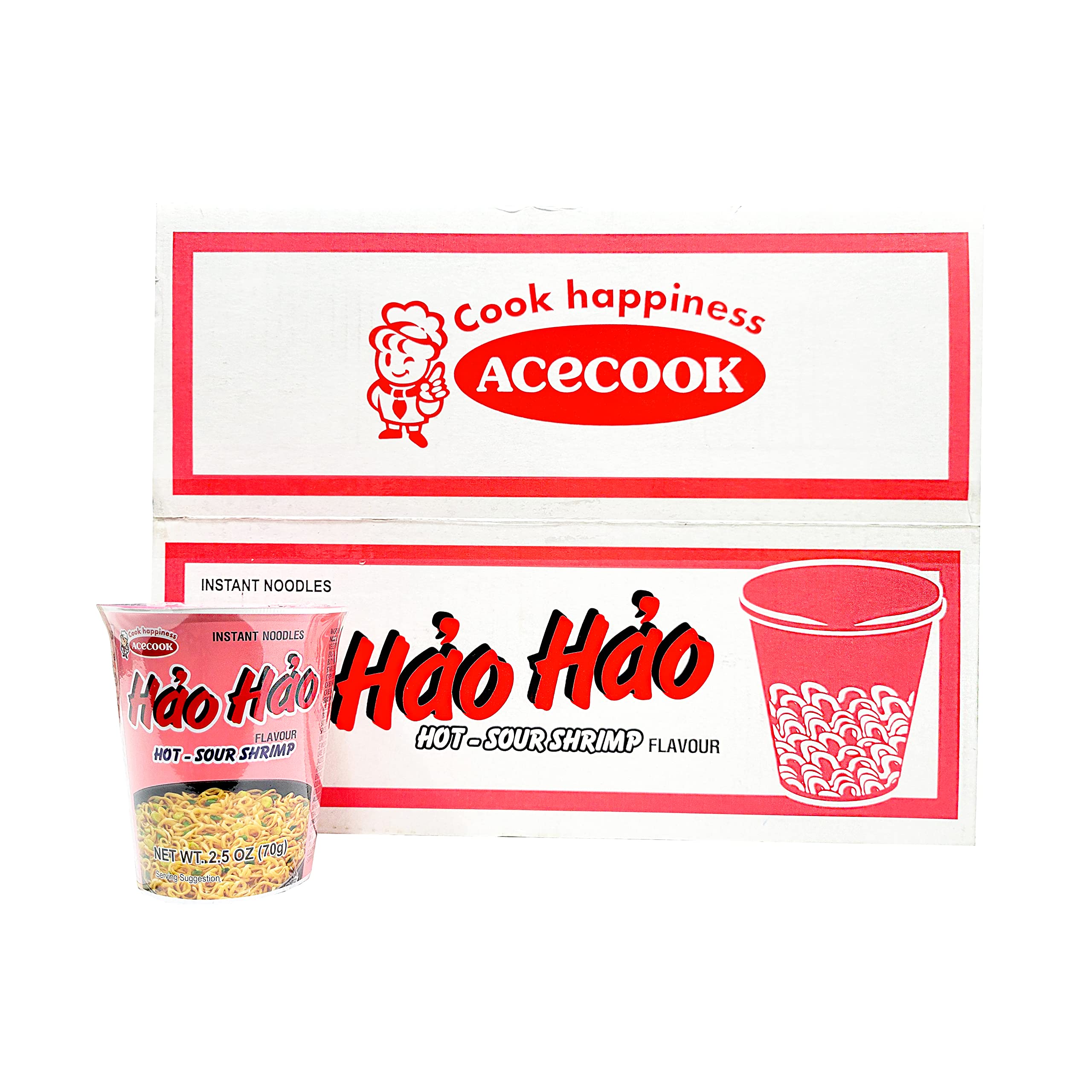 ACECOOK Hao Hao Instant Noodles Cups - Sate Onion Flavor / Mi Ly Sate Hanh 12 Cups X 2.29 OZ | Hot & Spicy Vietnamese Instant Ramen | Quick Meal, Office Lunch, Late Night Snack, Asian Food Lover Gift