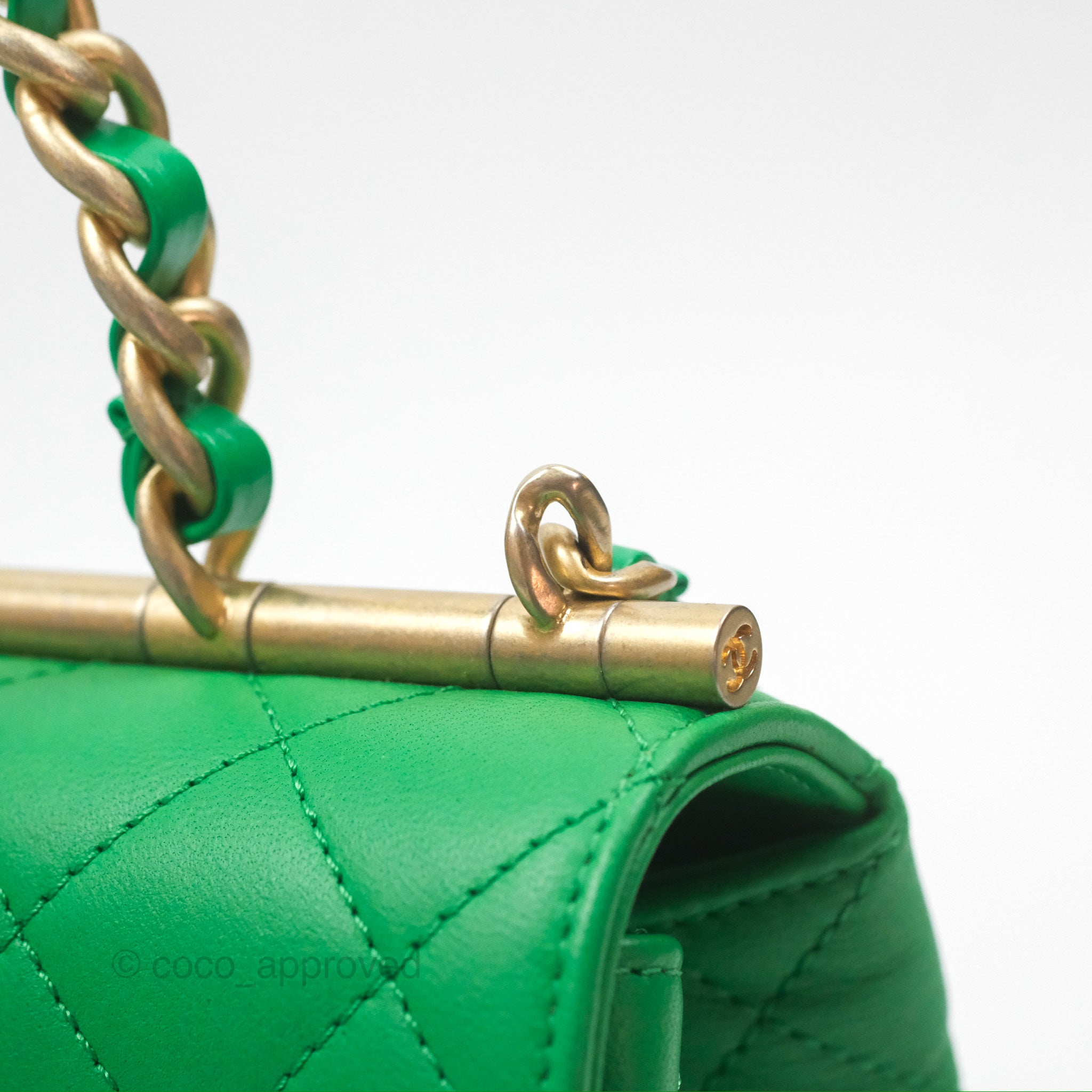 Chanel CC Quilted Flap Bag With Top Handle - Green Calfskin Leather Crossbody Bag with Gold Hardware | Luxury Designer Handbag for Women, Perfect for Date Night & Special Occasions