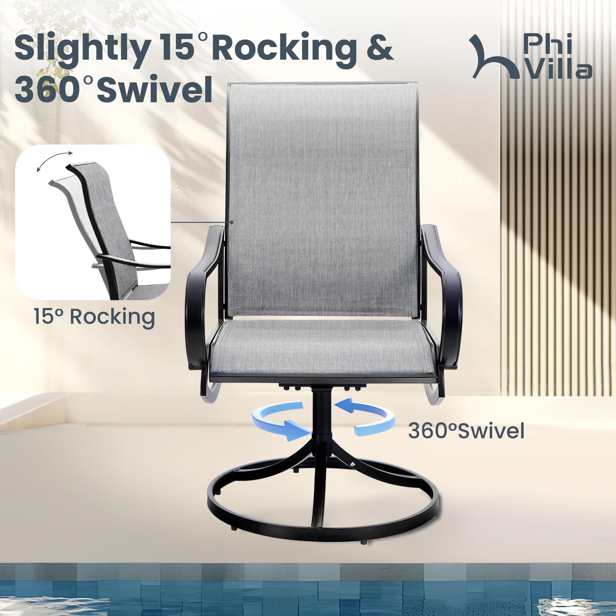 PHI VILLA 5-Piece Outdoor Dining Set with Swivel Chairs & 37