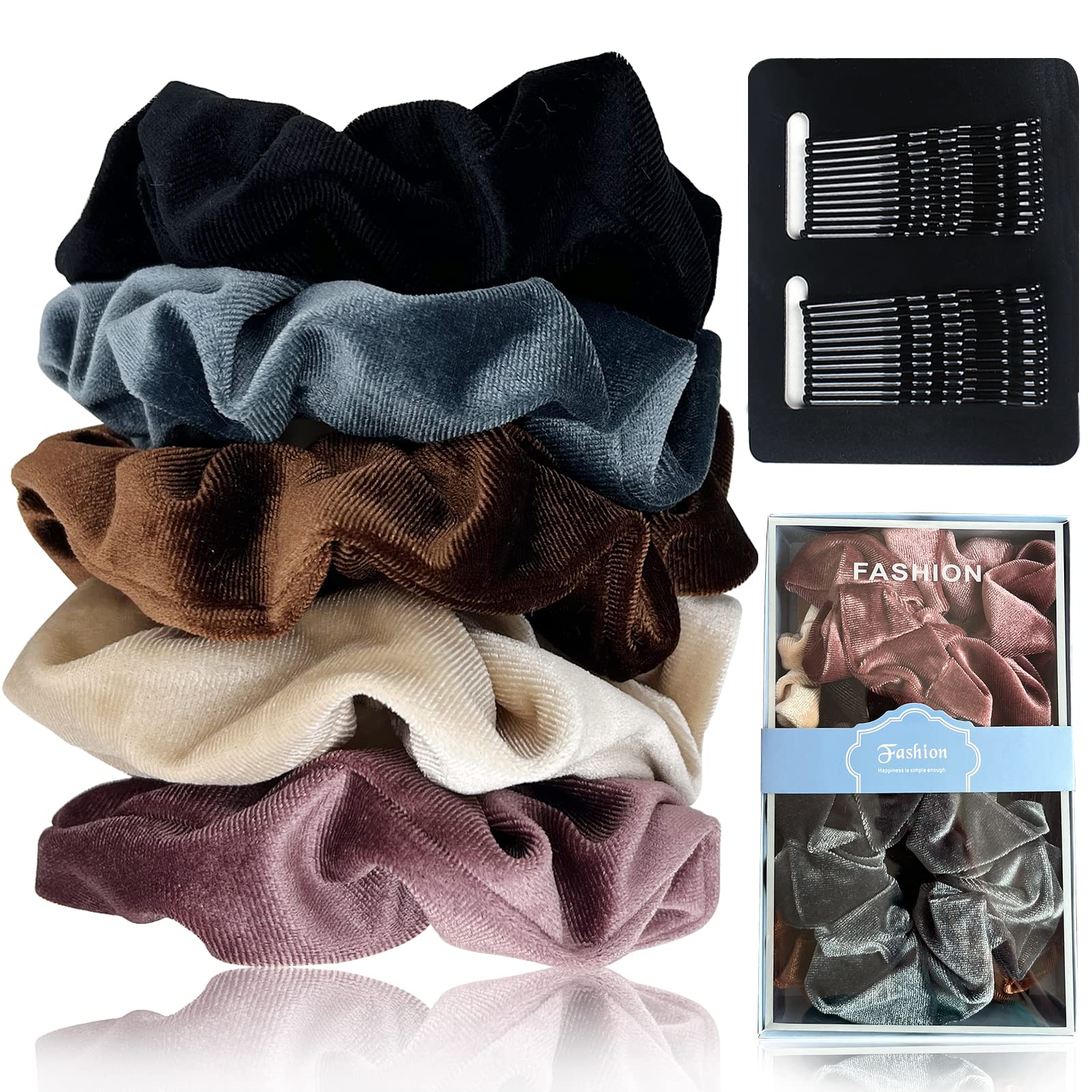 Soft Velvet Scrunchies for Women & Girls - Stretchy Hair Ties with Good Elasticity, Dark Color Hair Bands & Bobbles | Perfect for Workouts, Office, or Everyday Hair Styling