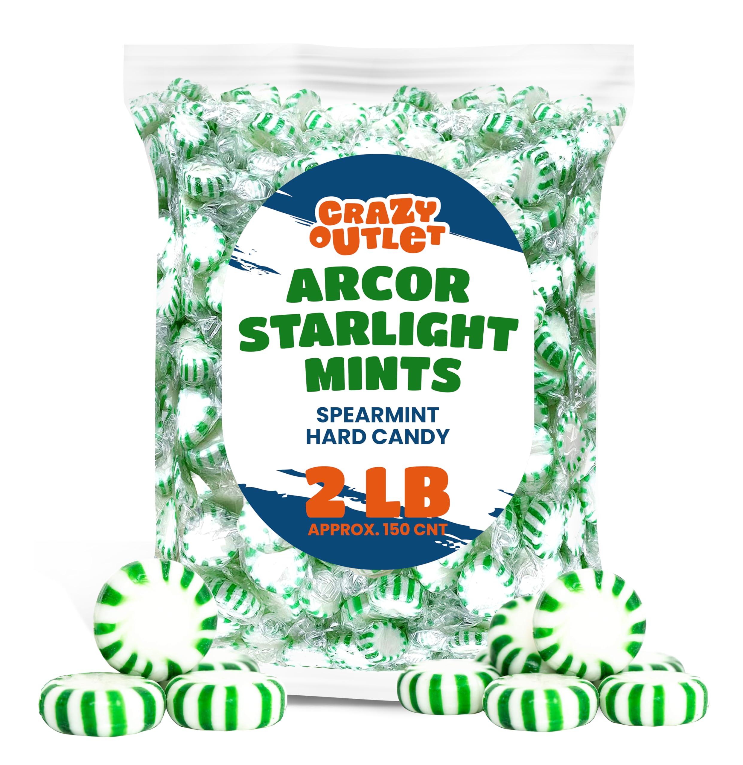Arcor Spearmint Starlight Mints - 2lb Bulk Pack (Approx 150 Pieces) - Hard Candy for Parties, Office Treats & Holiday Gifts