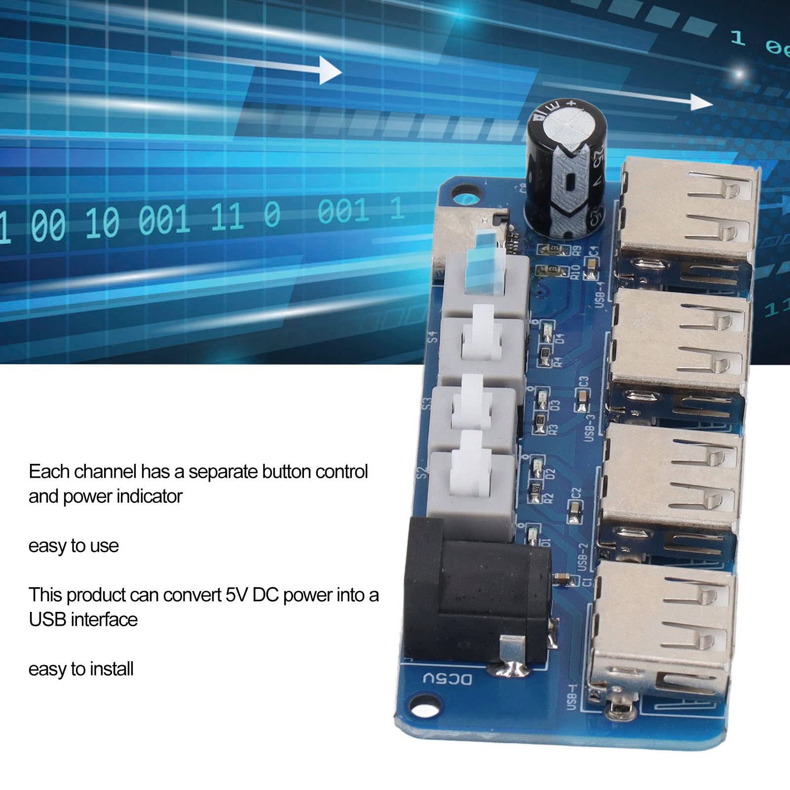 4-Port USB Hub Splitter Module with 5V Power & Button Control - Mini USB Expander for Laptop, PC, Gaming Setup & Home Office Accessories