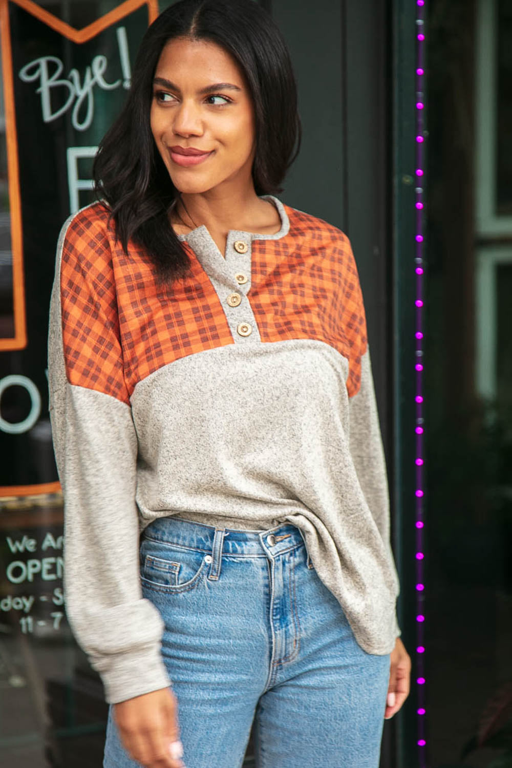 Soft Plaid Cashmere Feel Two-Tone Button Down Shirt for Women - Comfortable & Stylish Office Wear & Casual Outfits