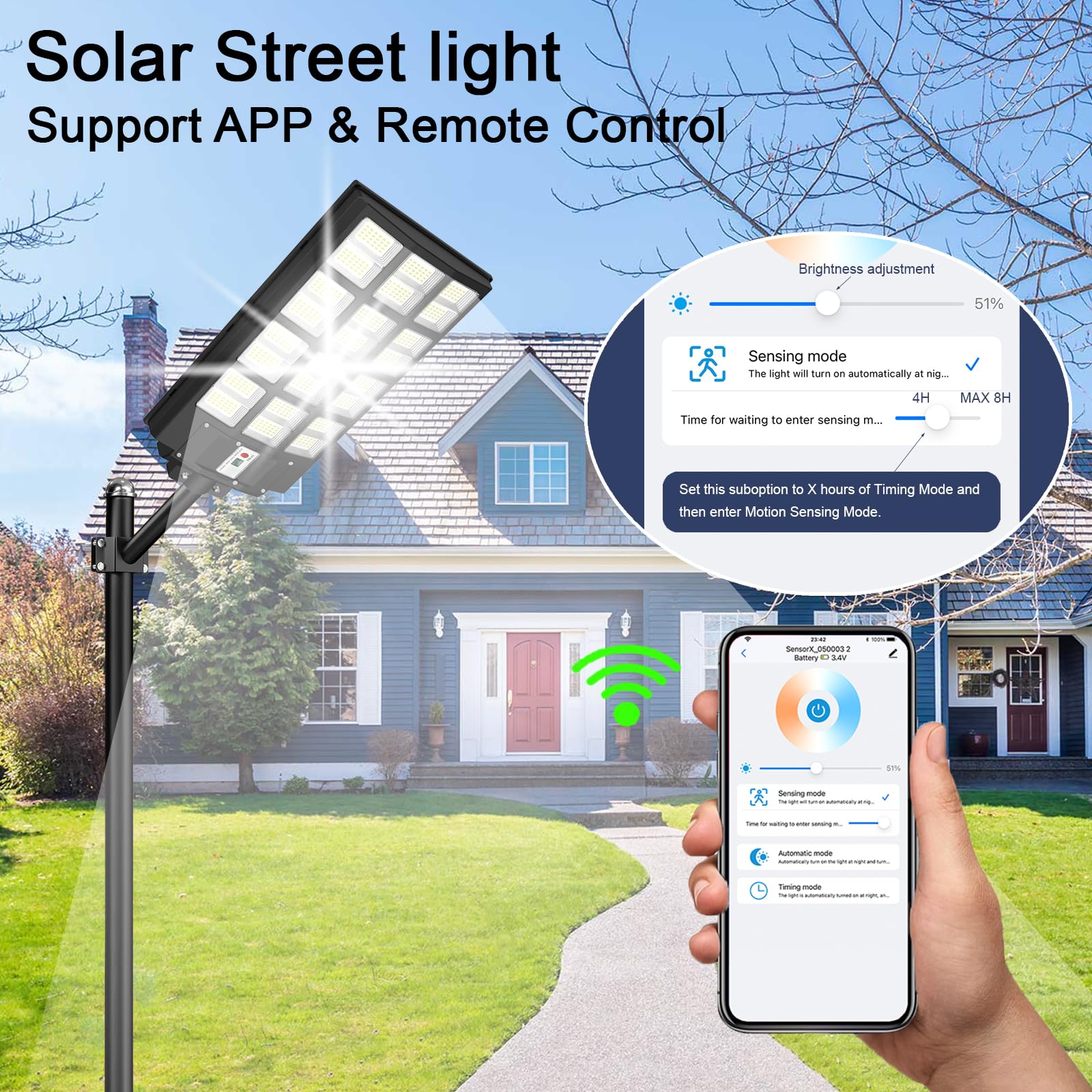 2000W Solar Street Lights Outdoor Waterproof - 250,000lm LED Flood Lights with Smart App Control, Dusk to Dawn Sensor (2 Pack) - Perfect for Driveway, Garden, Backyard & Security Lighting