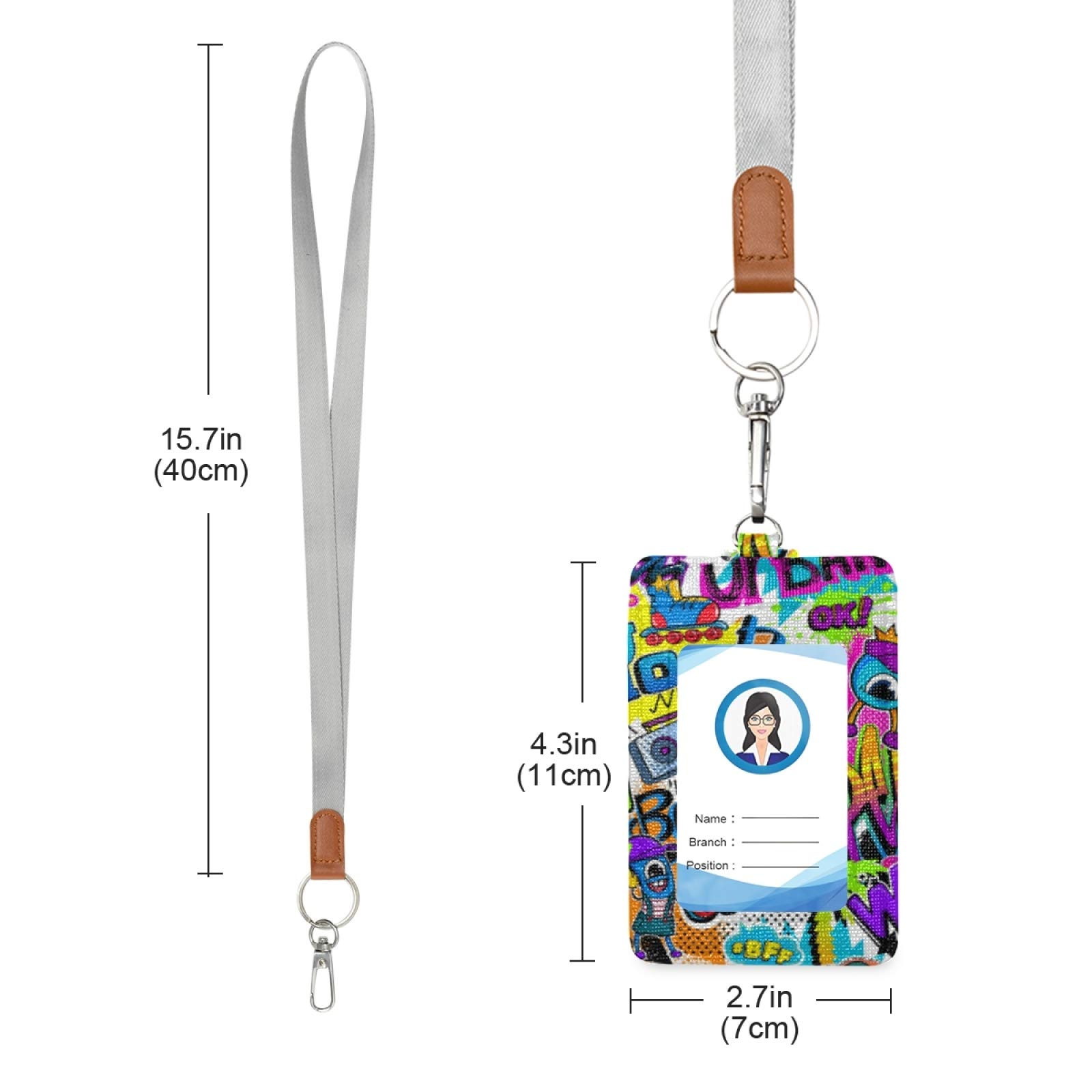 Colorful Leather ID Badge Holder with Lanyard - Vertical Design for Office & School Staff