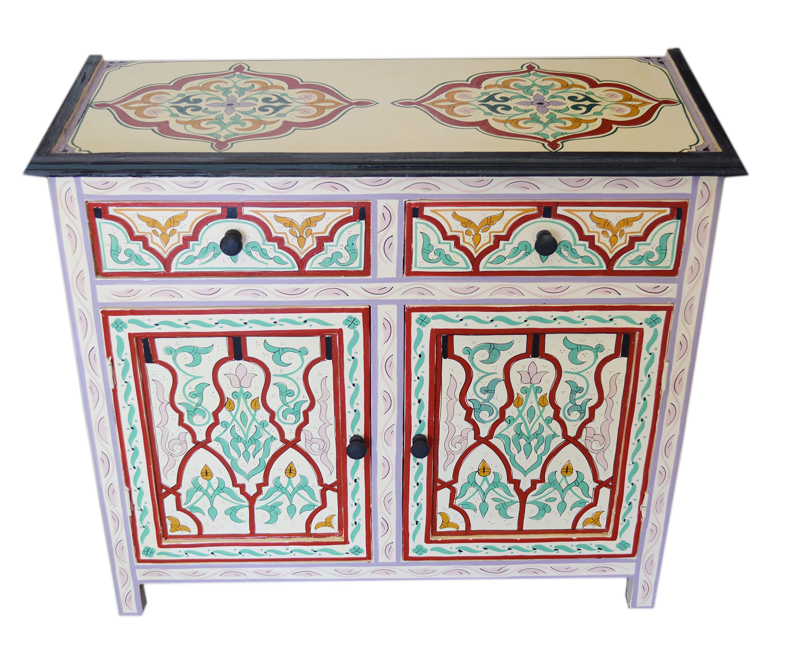 Handmade Moroccan Dresser Nightstand - Arabesque Wood Moorish Hand-Painted Bedside Table for Bedroom Decor | Perfect for Boho, Vintage & Ethnic Home Styling