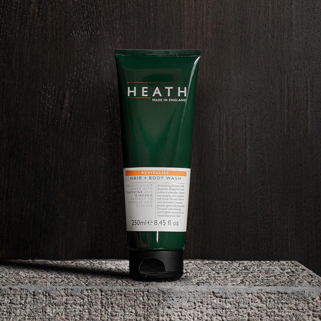 Heath Revitalise Hair & Body Wash for Men 250ml - Caffeine & Ginseng Extract Energizing Shower Gel | Deep Cleansing & Hair Follicle Support | Perfect for Gym, Travel & Daily Use