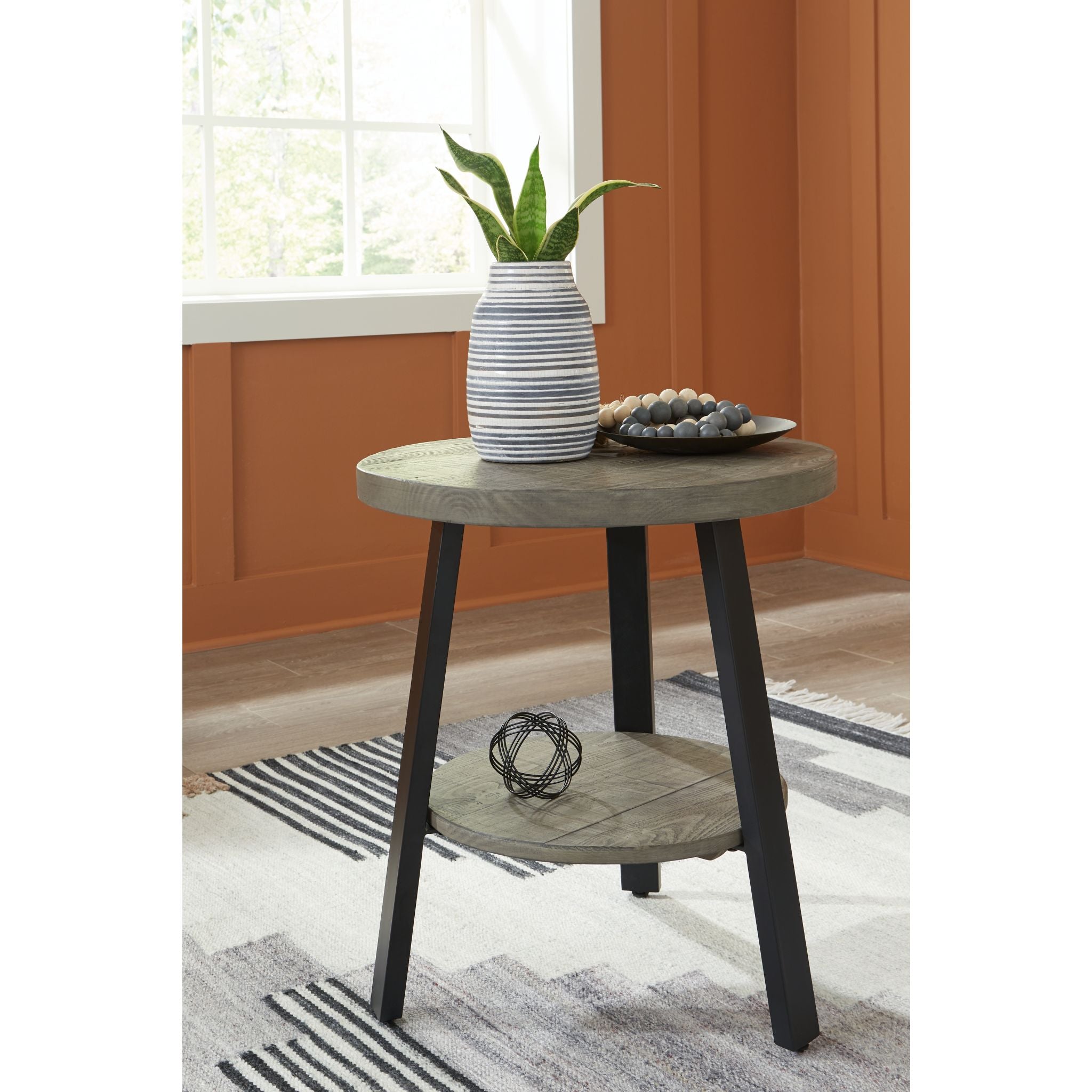 Brennegan Modern End Table - Gray & Black Accent Table for Living Room, Bedroom, or Office - Small Side Table with Sturdy Metal Frame & Wooden Top