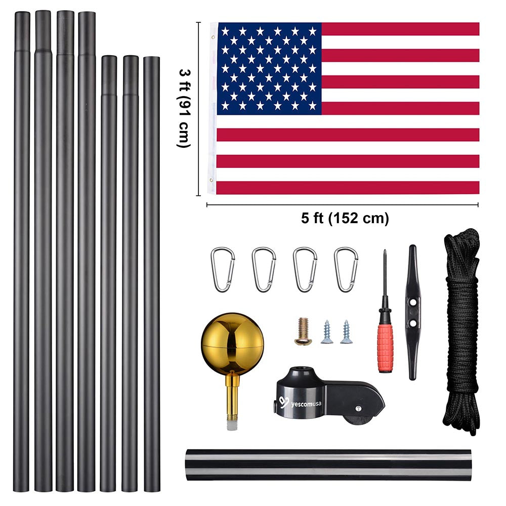 25ft Sectional Flagpole Kit with Deluxe Eagle & Ball - Heavy Duty Aluminum Flag Pole for Residential & Commercial Use - Perfect for American Flags, Patriotic Displays & Outdoor Decor