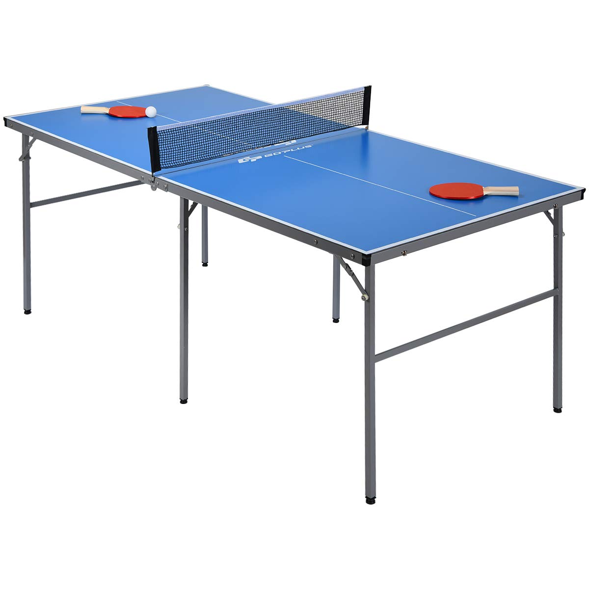 Goplus Foldable Ping Pong Table - 100% Preassembled Indoor/Outdoor Table Tennis Set with Net, 2 Paddles & Balls | Portable for Backyard, Garage, Office & Game Room Fun