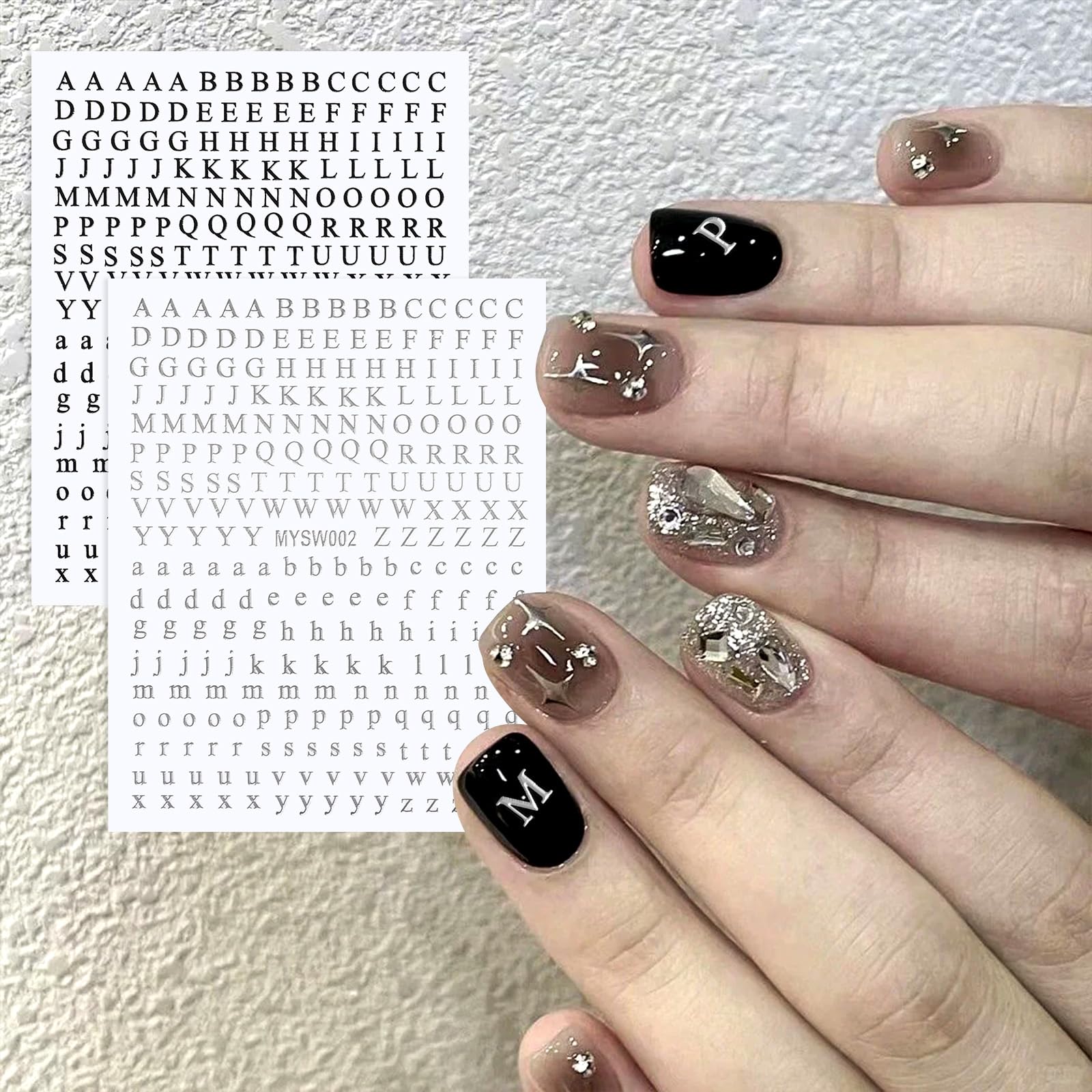 10 Sheets Self-Adhesive Letter Nail Art Stickers - Glitter English Alphabet Nail Decals for DIY Manicure (5 Colors) | Perfect for Parties, Weddings, Holidays & Everyday Nail Art Designs
