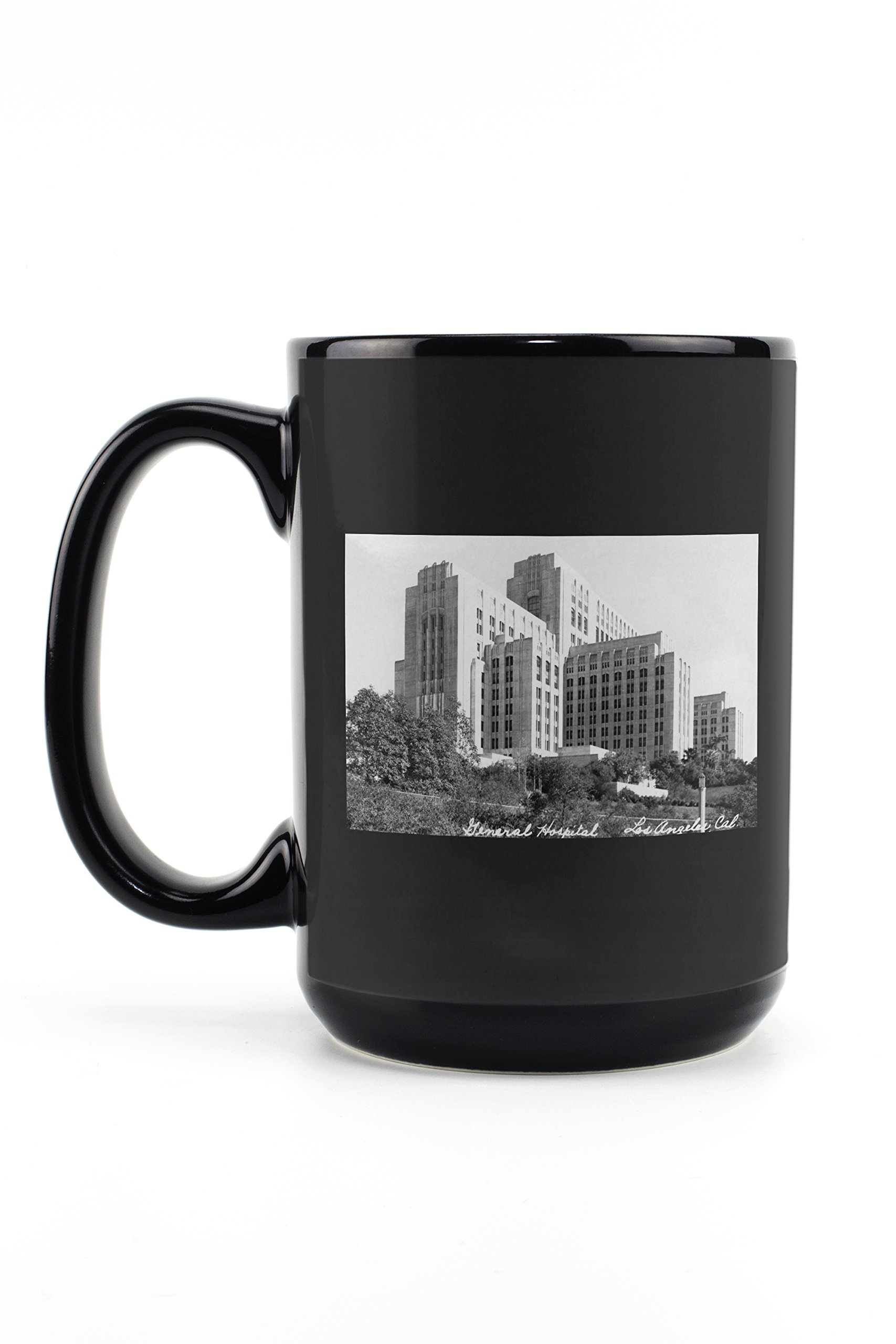 Los Angeles General Hospital View 15oz Black Ceramic Coffee Mug - Microwave & Dishwasher Safe - Perfect for Office, Home & Gift Giving
