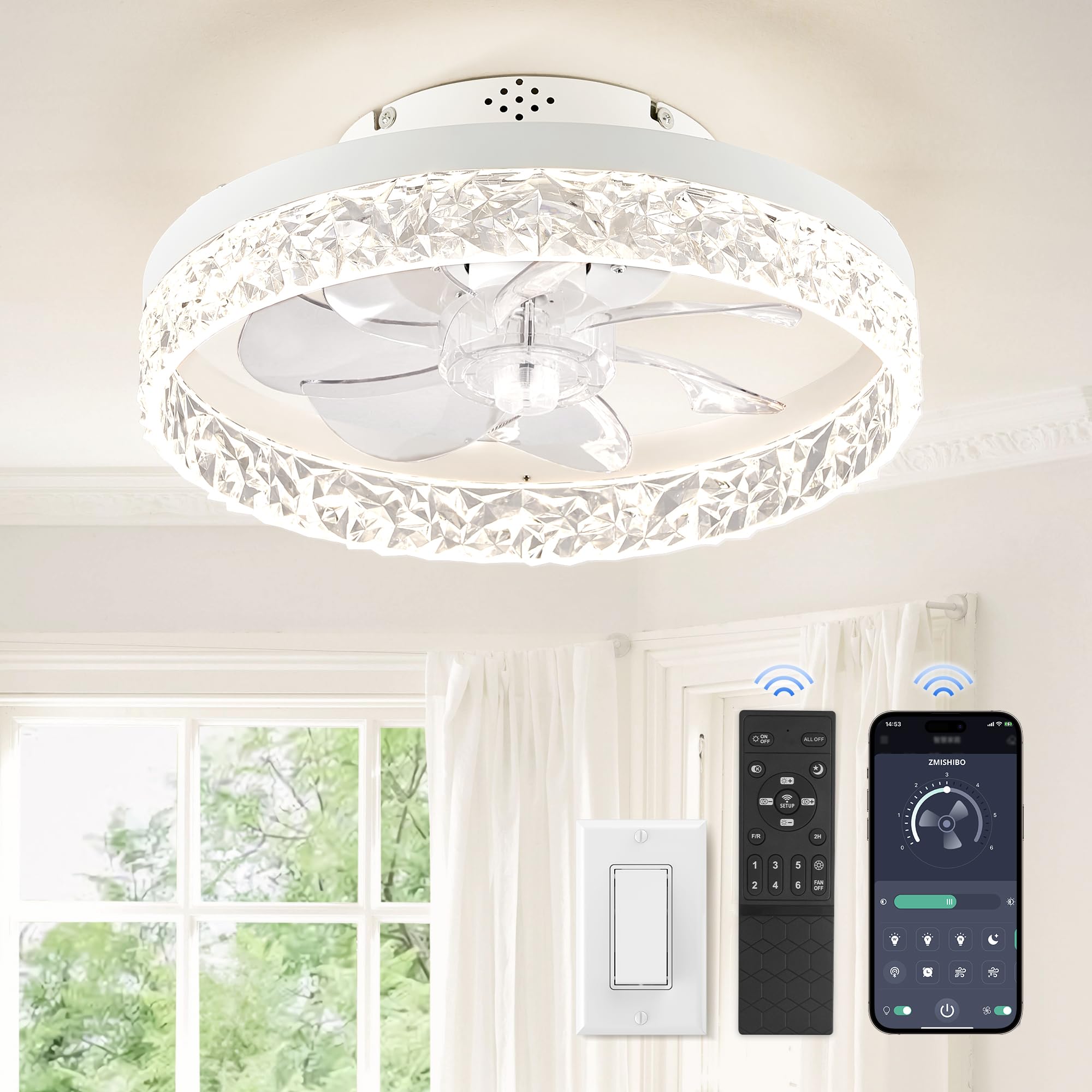 Low Profile Ceiling Fan with Lights and Remote - 15.7