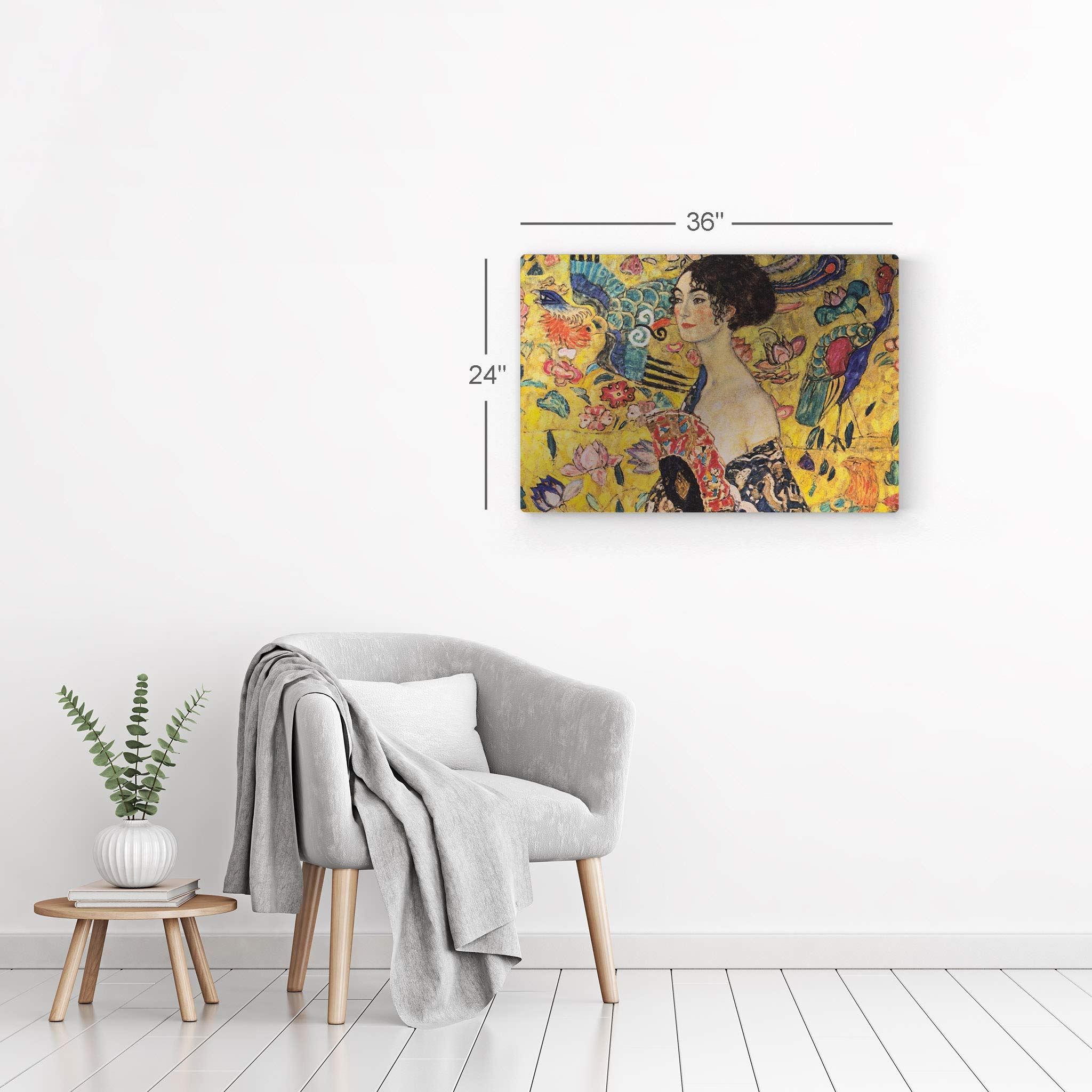 Gustav Klimt Lady with Fan Metal Print Wall Art - Famous Oil Painting Reproduction - Modern Home Decor - Ready to Hang 16x24 - Made in USA - Perfect for Living Room, Bedroom & Office Decor