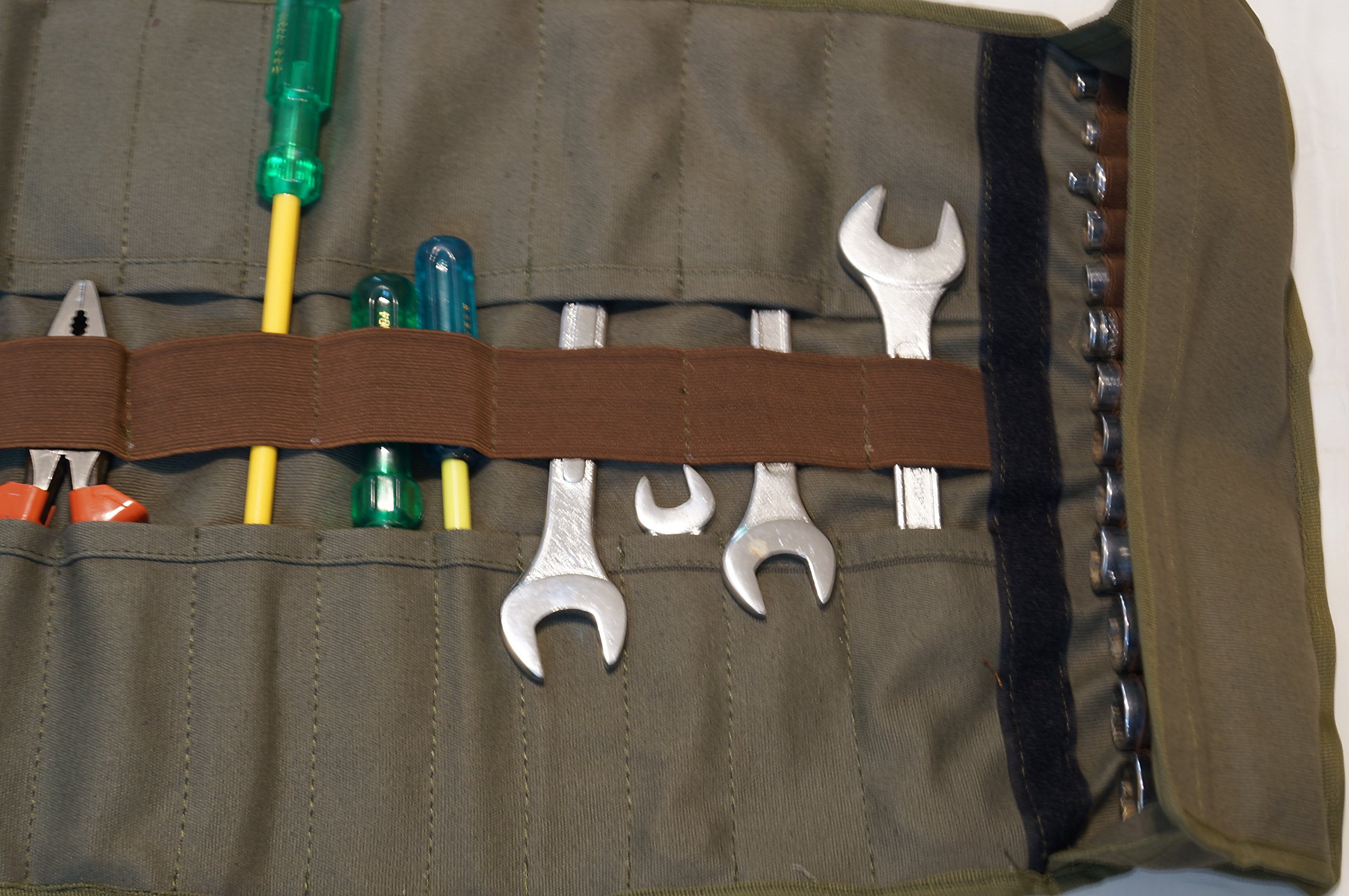 Heavy Duty 35-Pocket Wrench Organizer & Tool Roll Up Pouch - 100% Cotton Duck Canvas for Woodworking, Carving & Automotive Tools - Olive Drab Storage Bag for Workshop, Garage & Outdoor Use