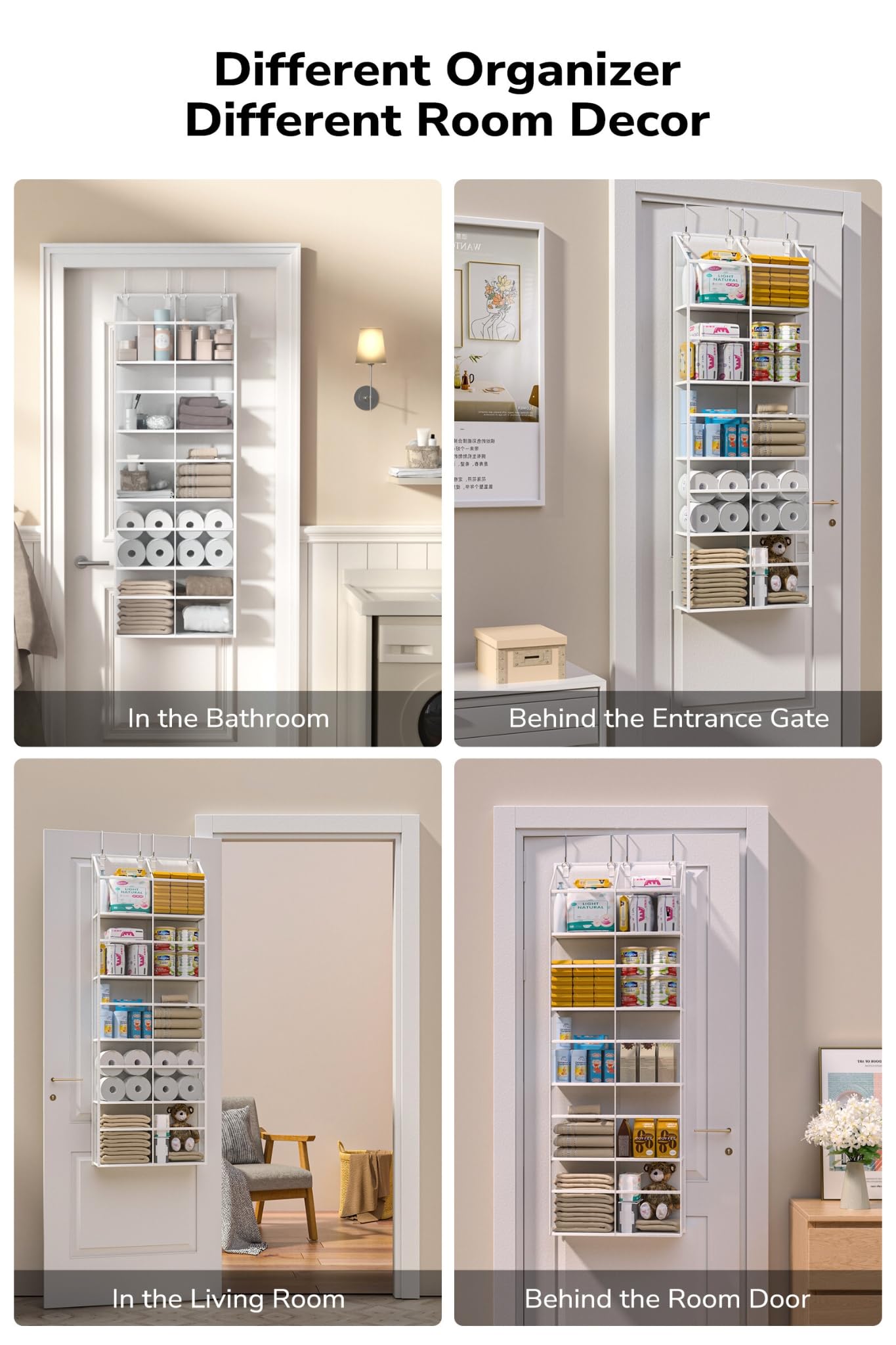 Clear Over The Door Organizer 5 Shelf - Large Capacity Hanging Storage with 10 Pockets for Pantry, Dorm, Bedroom & Closet - White | Space-Saving Door Organizer for Nursery, Sundries & Home Organization