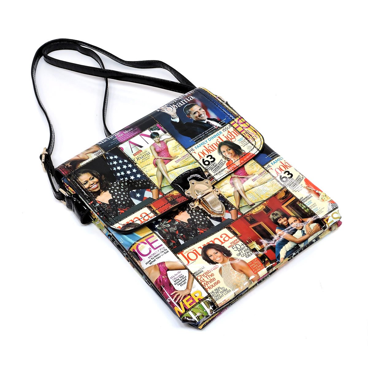 Stylish Glossy Magazine Cover Collage Crossbody Handbag - Michelle Obama Inspired Purse for Women, Perfect for Parties, Work & Everyday Use