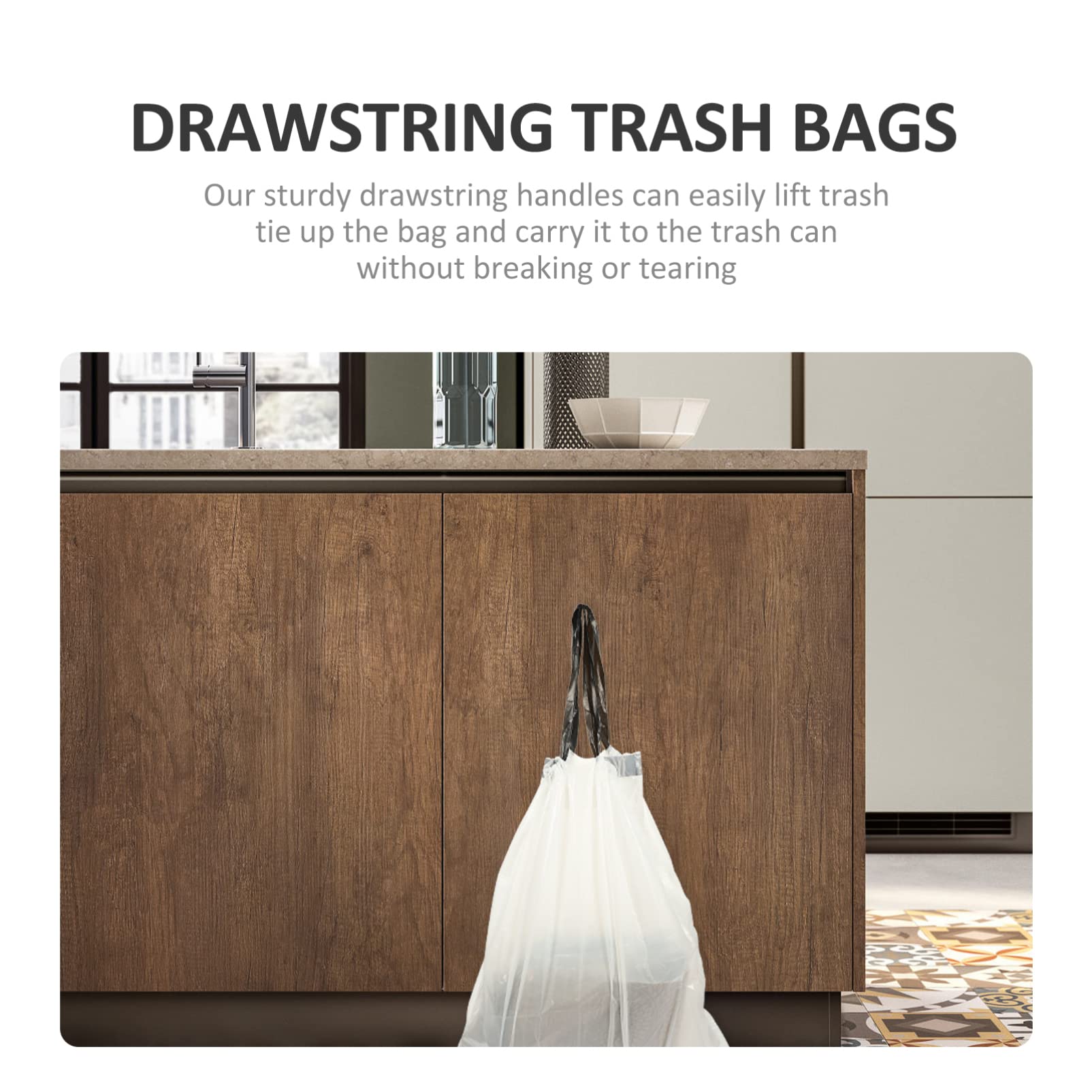 60-Pack 4 Gallon Drawstring Trash Bags - Heavy Duty Plastic Garbage Bags for Kitchen, Bathroom & Office Waste Disposal - Leakproof & Tear-Resistant Rubbish Storage Bags for Household & Commercial Use