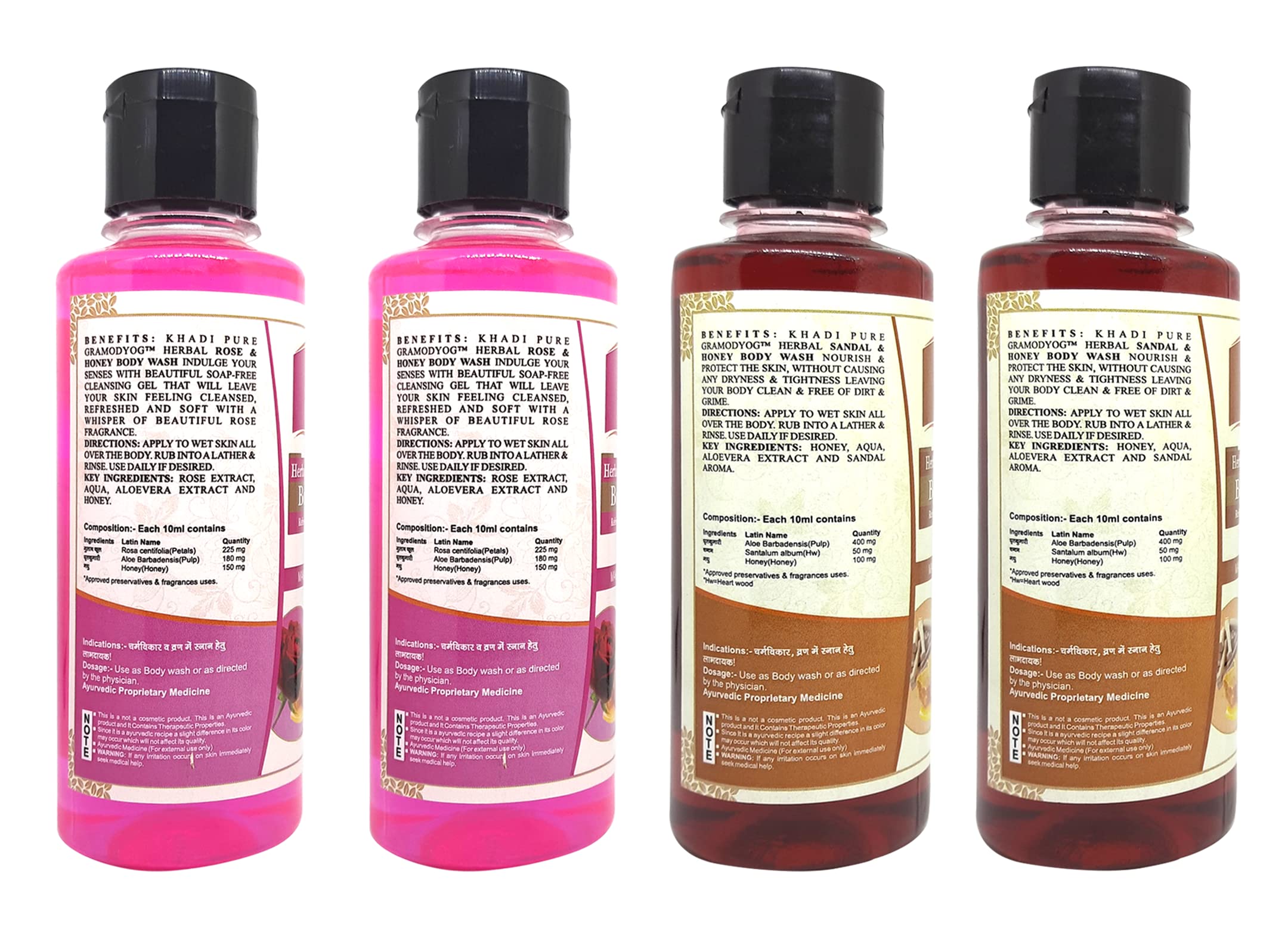 Khadi Pure Rose Honey & Sandal Honey Body Wash for Soft Skin - 210ml (Pack of 4) | Natural Moisturizing Shower Gel for Dry & Sensitive Skin | Perfect for Daily Use & Spa Days