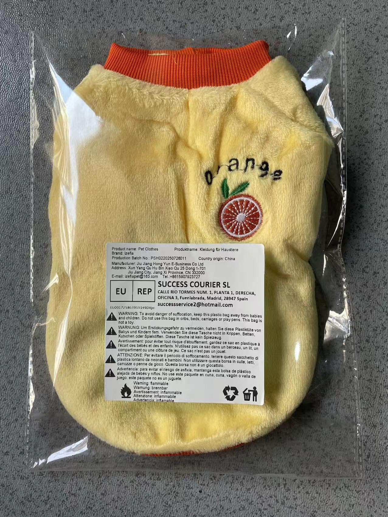 Warm Fleece Dog Sweater - Winter Coat for Small & Medium Dogs & Cats - Cozy Yellow Fruit Pajamas for Indoor & Outdoor Use
