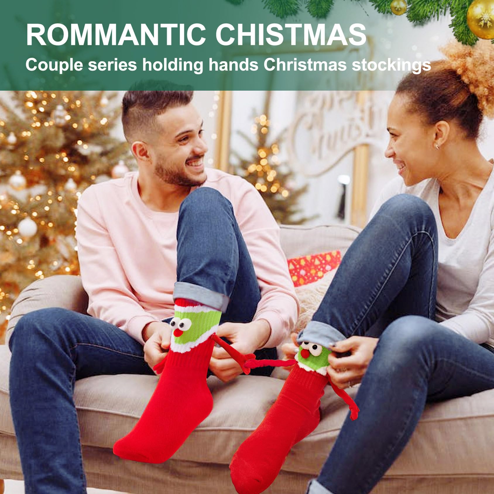Awoscut Holiday Stockings - Cute Matching Christmas Socks for Couples, Family & Kids | Novelty Hand-in-Hand Design | Perfect Xmas Gift for Adults & Children | Great for Holiday Parties, Family Photos & Cozy Winter Nights