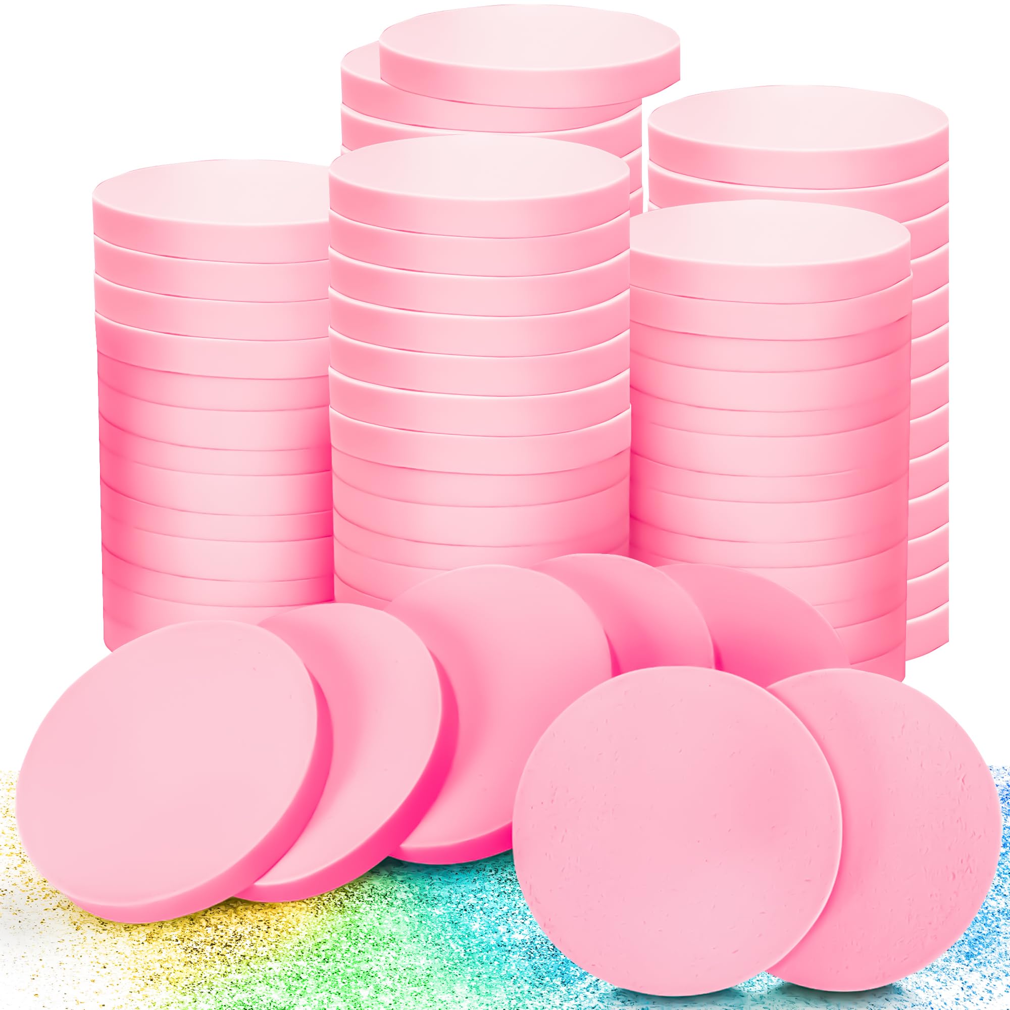 MotBach 60 PCS Pink Round Makeup Sponge Set - Soft Cosmetic Sponge Puffs for Foundation, Powder & Blending - Wet & Dry Use for All Skin Types - Perfect for Professional Makeup, Travel & Daily Beauty Routine