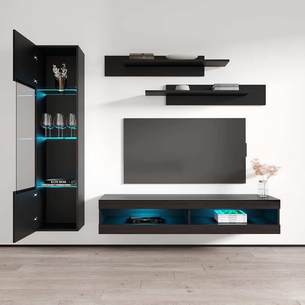 Modern Floating TV Stand with Storage & LED Lights - Wall-Mounted Entertainment Center for Bedroom & Living Room - Meble Furniture Fly G3 34