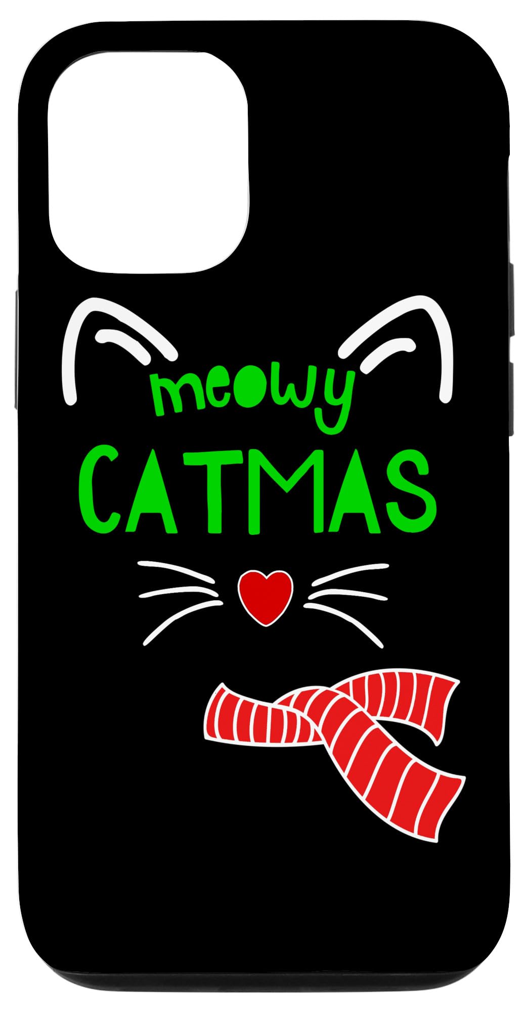 iPhone 12/12 Pro Christmas Cat Case - Cute Meowy Catmas Design with Red Scarf | Perfect Holiday Gift & Winter Protection