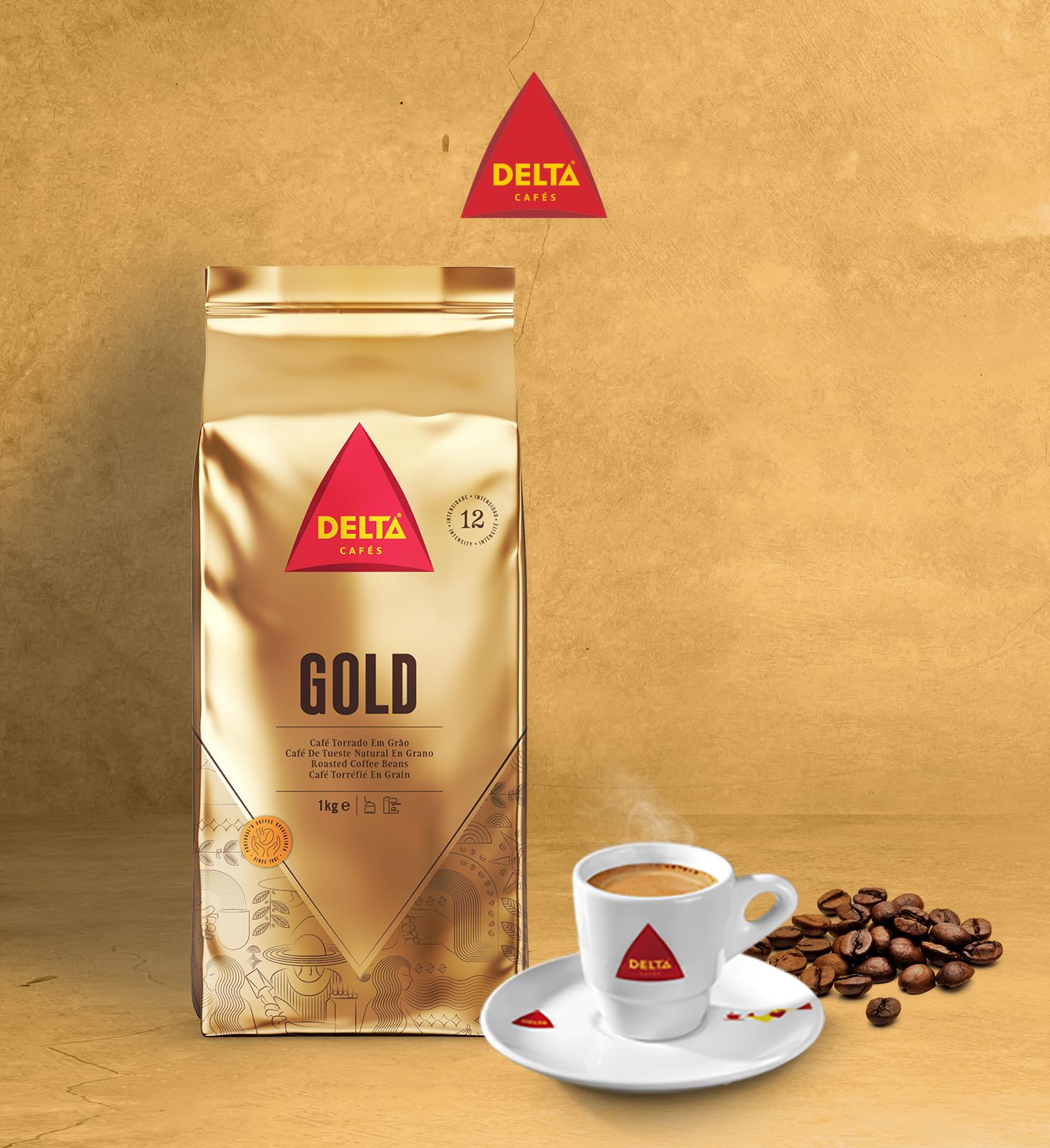 Delta Cafés Gold Whole Bean Coffee - Premium Naturally Roasted Espresso Beans, 2.2lb Bag | Rich Aroma & Bold Flavor for Home Brewing, Office Use & Gifts