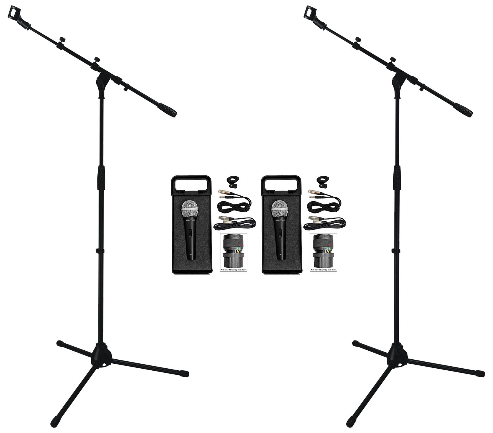 Rockville 2 RMC-XLR Professional Metal Handheld Wired Microphones with Tripod Stand - Perfect for Studio Recording, Live Performances & Podcasting