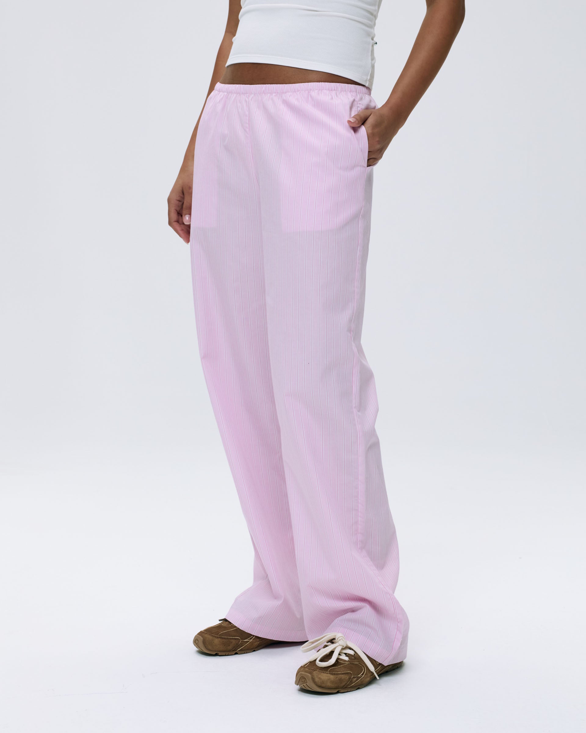 Soft Cotton Striped Pull-On Pants for Women - Pink & White Comfy Lounge Pants | Perfect for Yoga, Home Wear & Casual Outfits