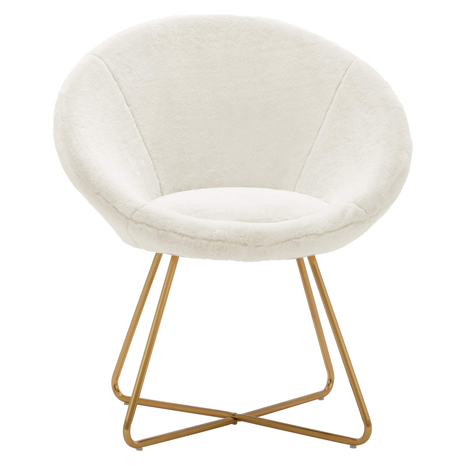 DUHOME Modern Faux Fur Accent Chair - Mid-Century Style Dining & Lounge Chair with Golden Metal Legs - White Living Room Furniture for Home Decor | Perfect for Reading Nook, Bedroom Seating & Cozy Conversation Areas